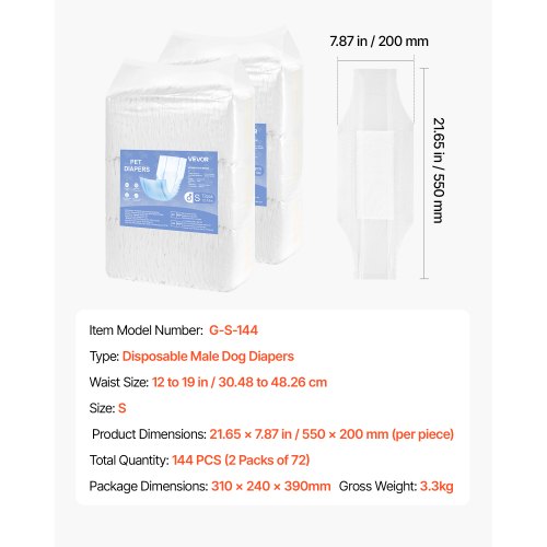 Disposable diapers for male dogs Super absorbent diapers for male dogs S 144 pcs
