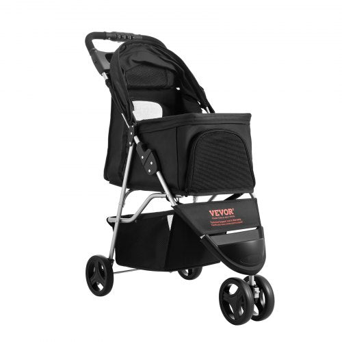 pet stroller foldable 3-wheel travel dog cart with brake up to 35lbs | EU