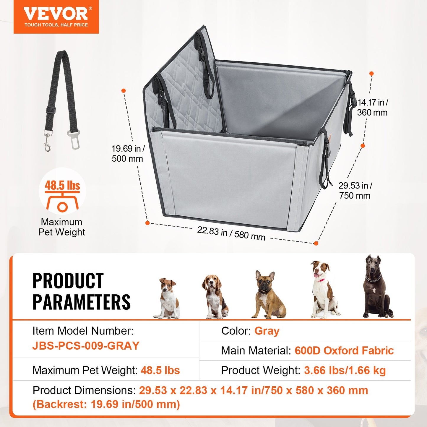Dog Booster Car Seat Pet Car Seat för SML Dogs upp till 48,5 lbs Grå