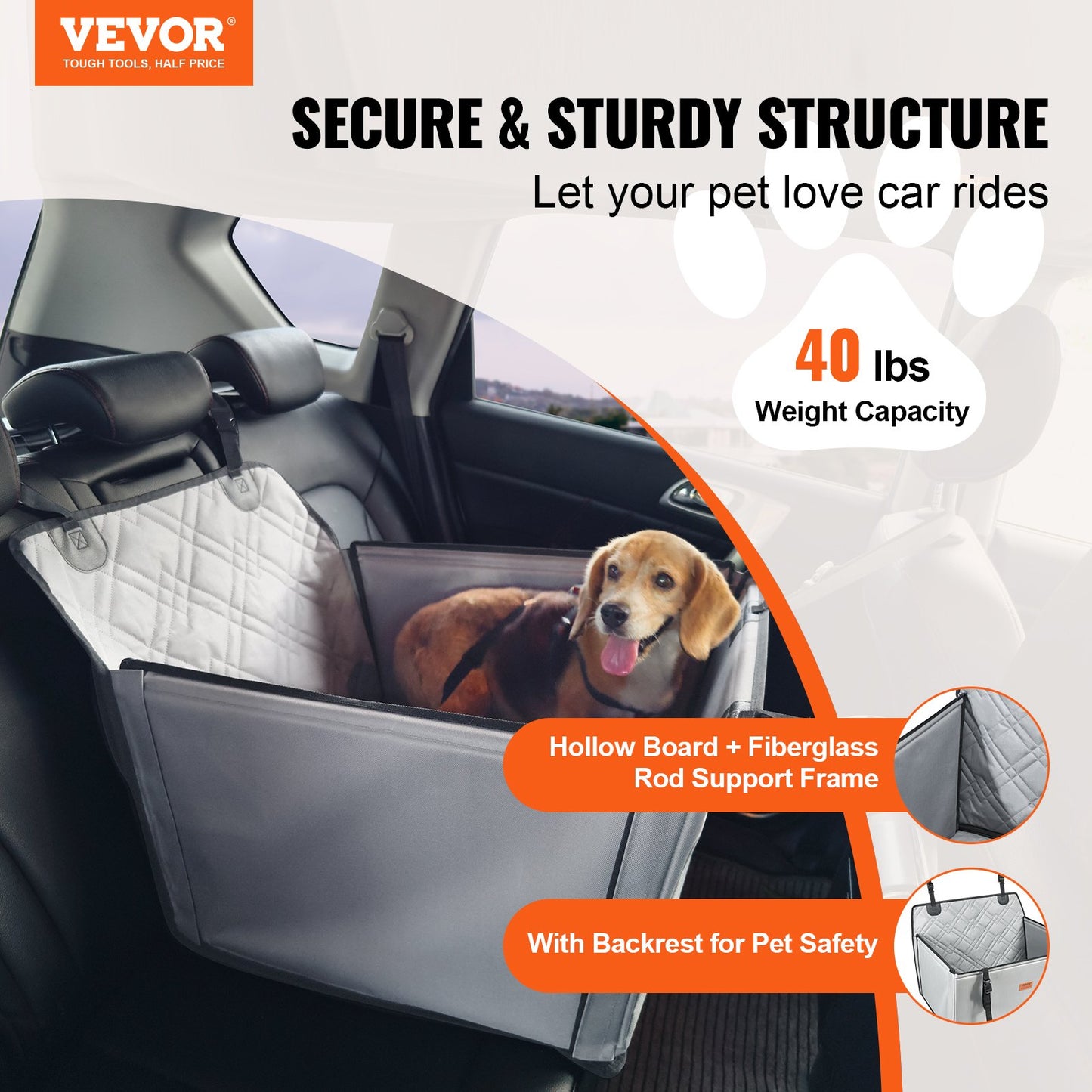 Dog Booster Car Seat Pet Car Seat för SML Hundar upp till 40 lbs Grå