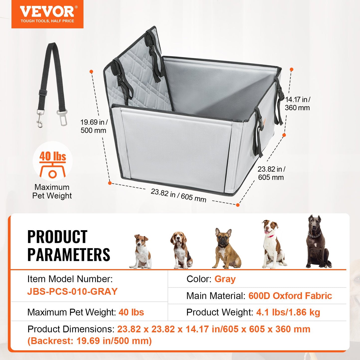 Dog Booster Car Seat Pet Car Seat för SML Hundar upp till 40 lbs Grå