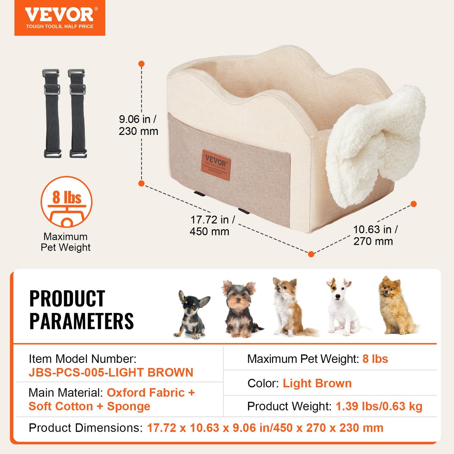 Center Console Dog Car Seat Hund Booster Car Seat för liten hund 8 lbs