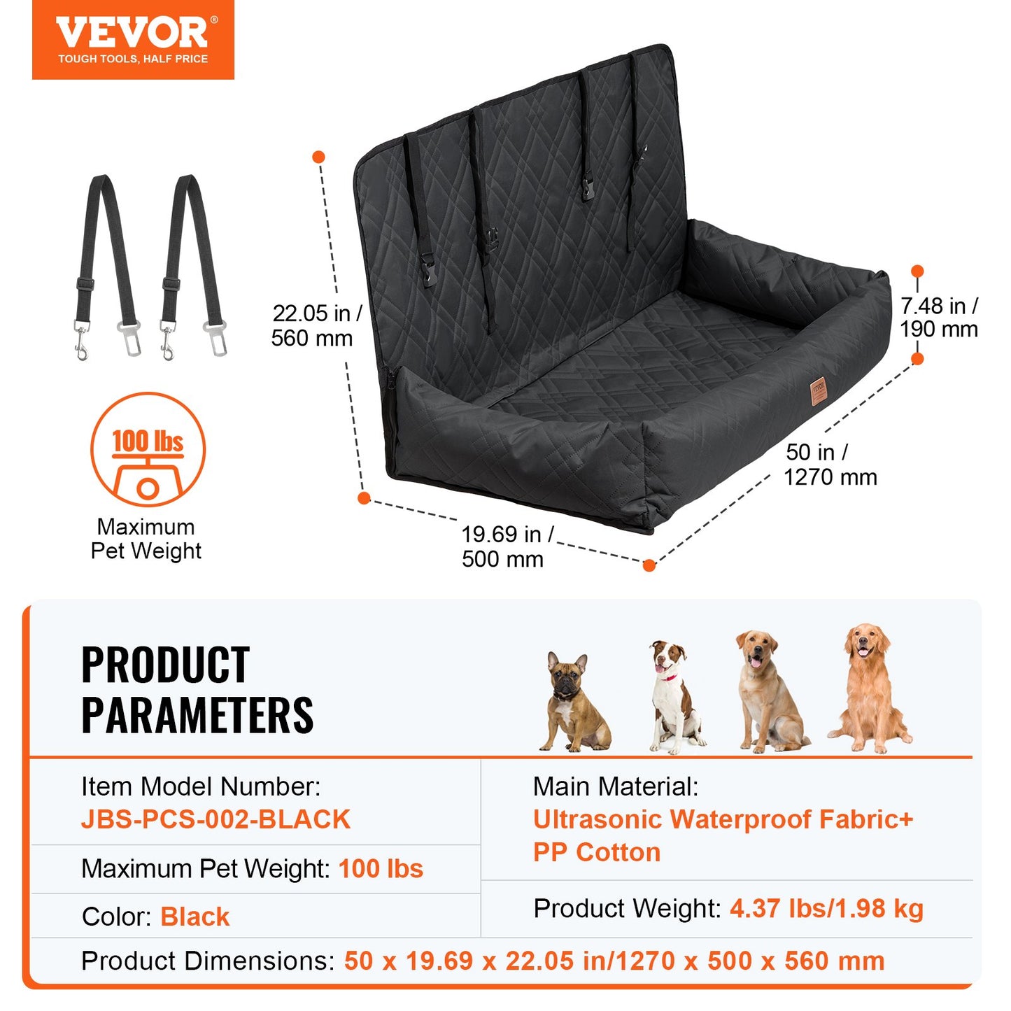 Dog Booster Car Seat Pet Car Seat för medelstor hund upp till 100 lbs svart