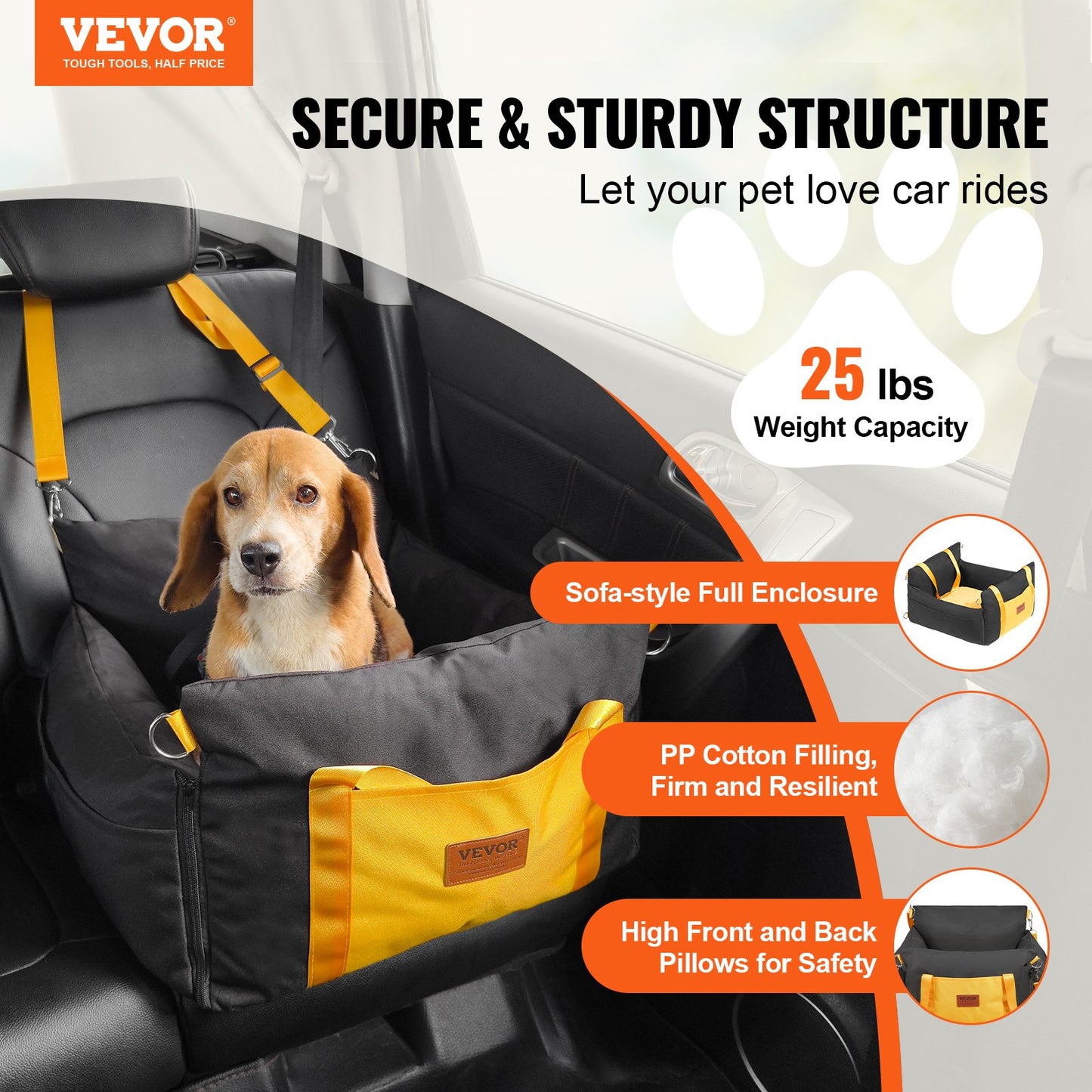 Dog Booster Car Seat Pet Car Seat för liten hund upp till 25lbs Svart