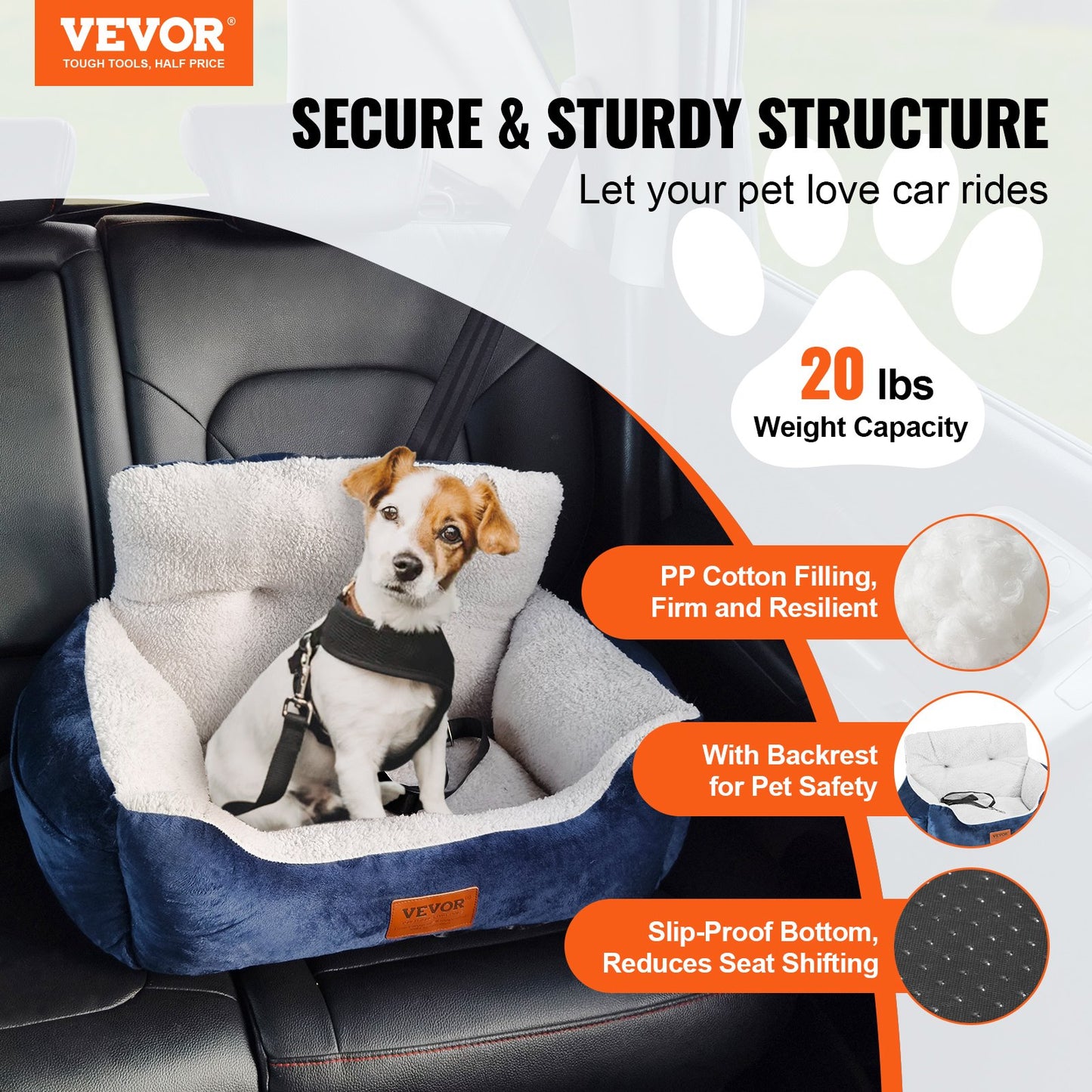 Dog Booster Car Seat Pet Car Seat för liten hund upp till 20lbs blå+grå