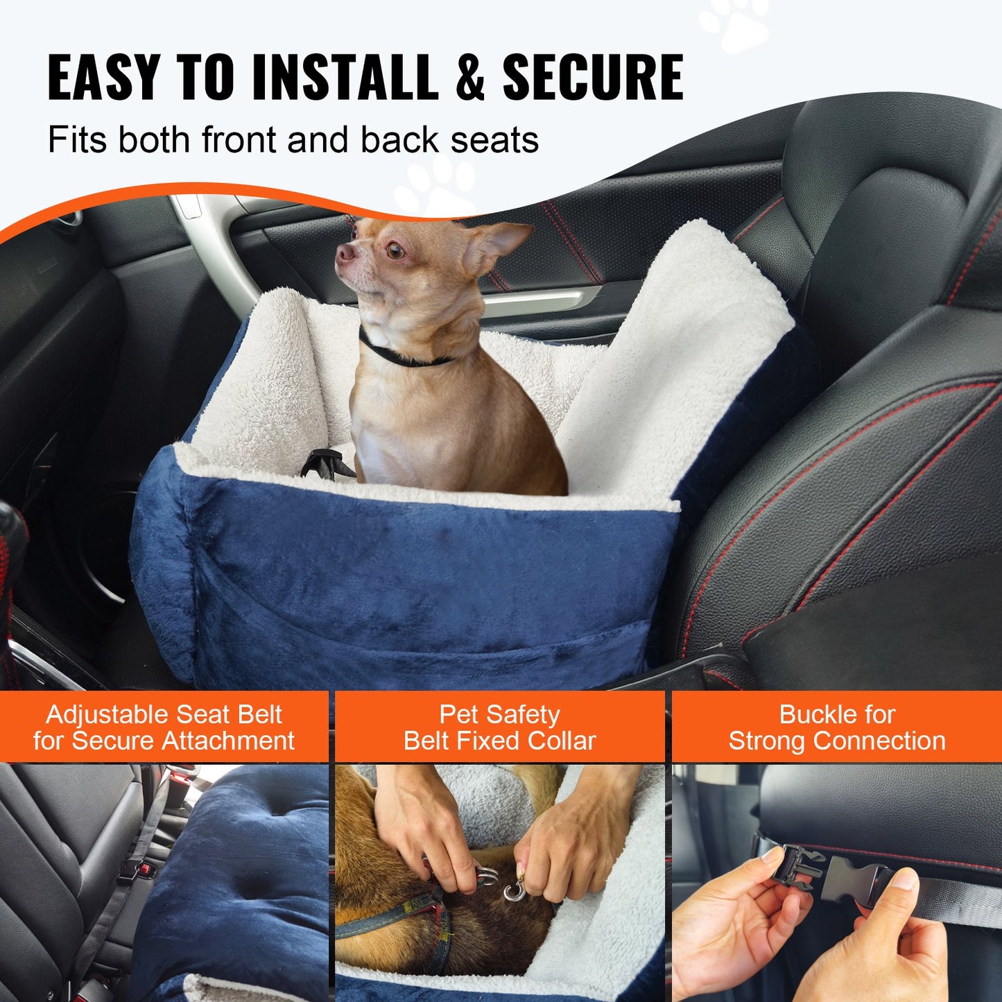 Dog Booster Car Seat Pet Car Seat för liten hund upp till 20lbs blå+grå