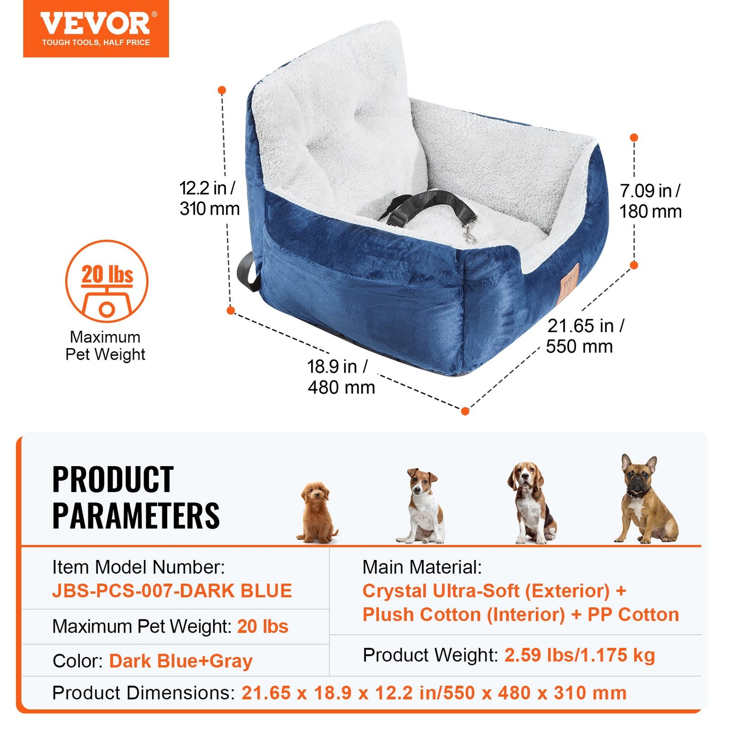 Dog Booster Car Seat Pet Car Seat för liten hund upp till 20lbs blå+grå