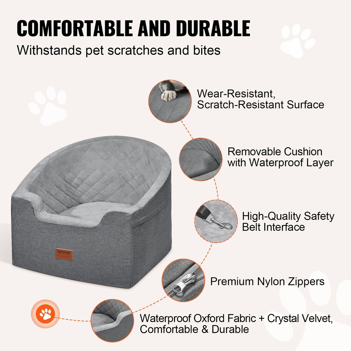 Dog Booster Car Seat Pet Car Seat för små medelstora hundar upp till 55 lbs Grå