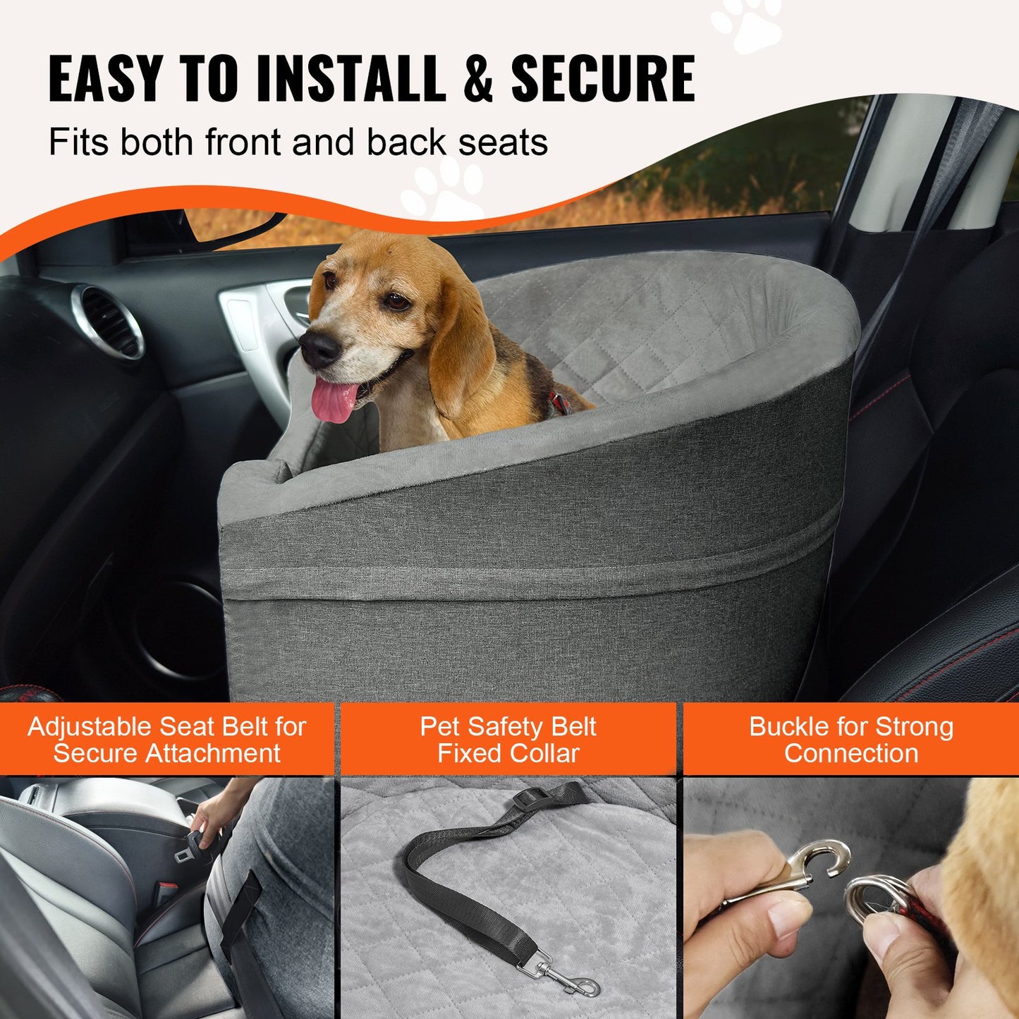 Dog Booster Car Seat Pet Car Seat för små medelstora hundar upp till 55 lbs Grå
