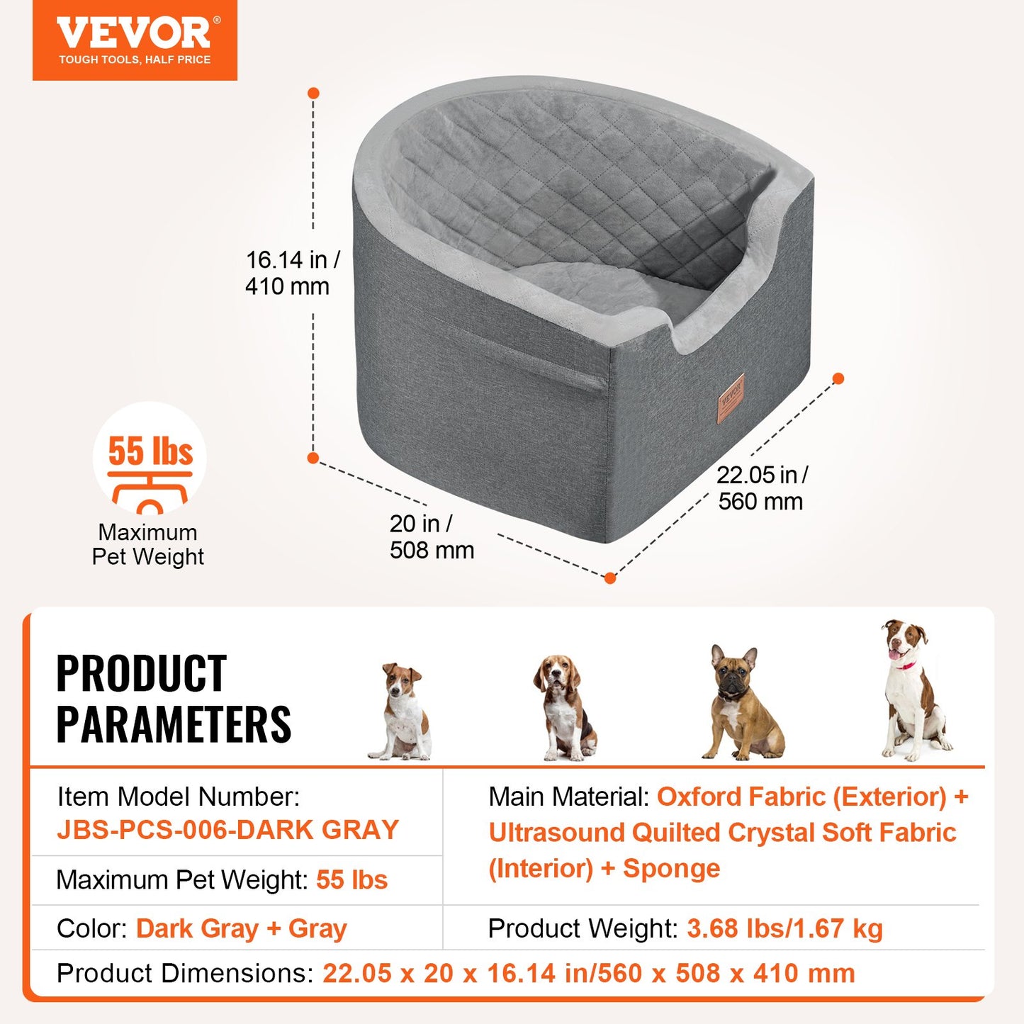 Dog Booster Car Seat Pet Car Seat för små medelstora hundar upp till 55 lbs Grå