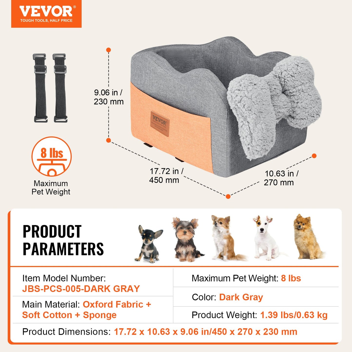 Center Console Dog Car Seat Hund Booster Car Seat för liten hund 8 lbs
