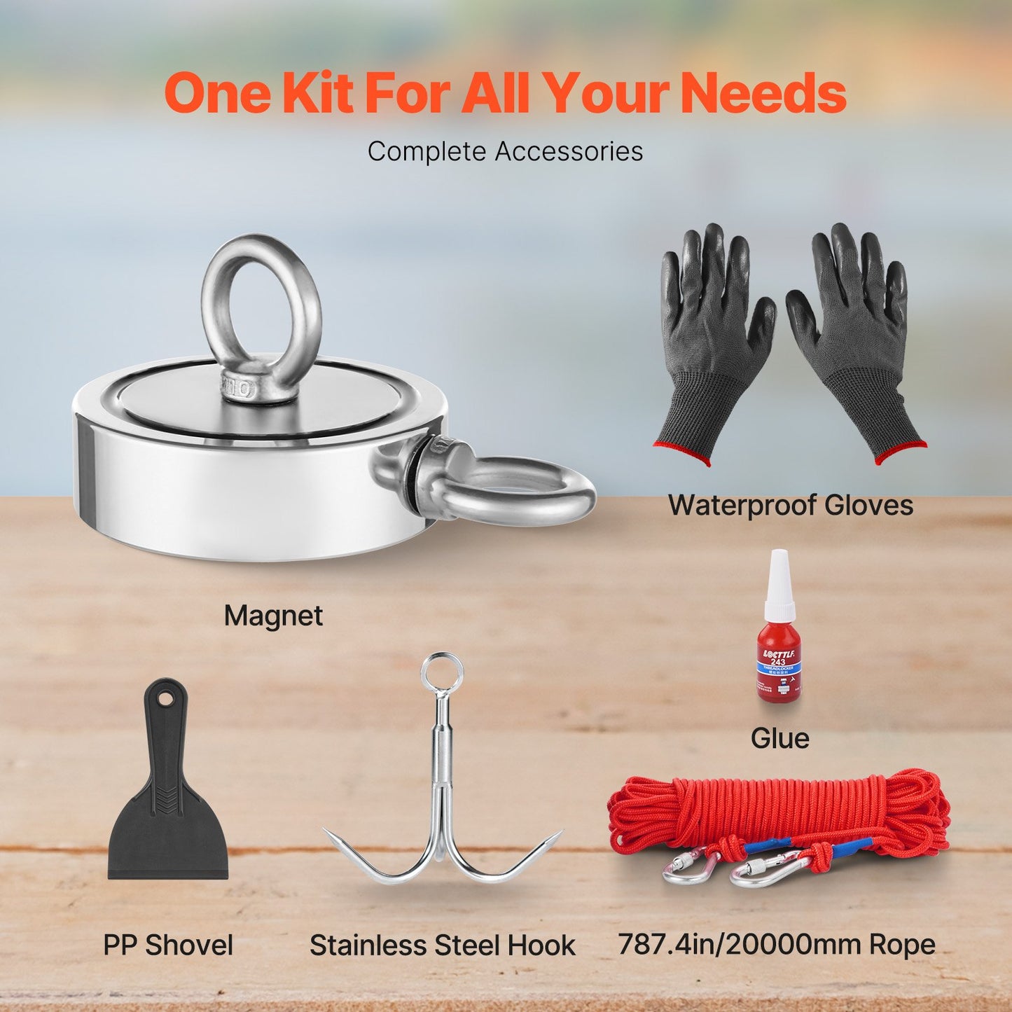 1700 LBS Strong Fishing Magnet Kit Double Sided Traction Rope Carabiner