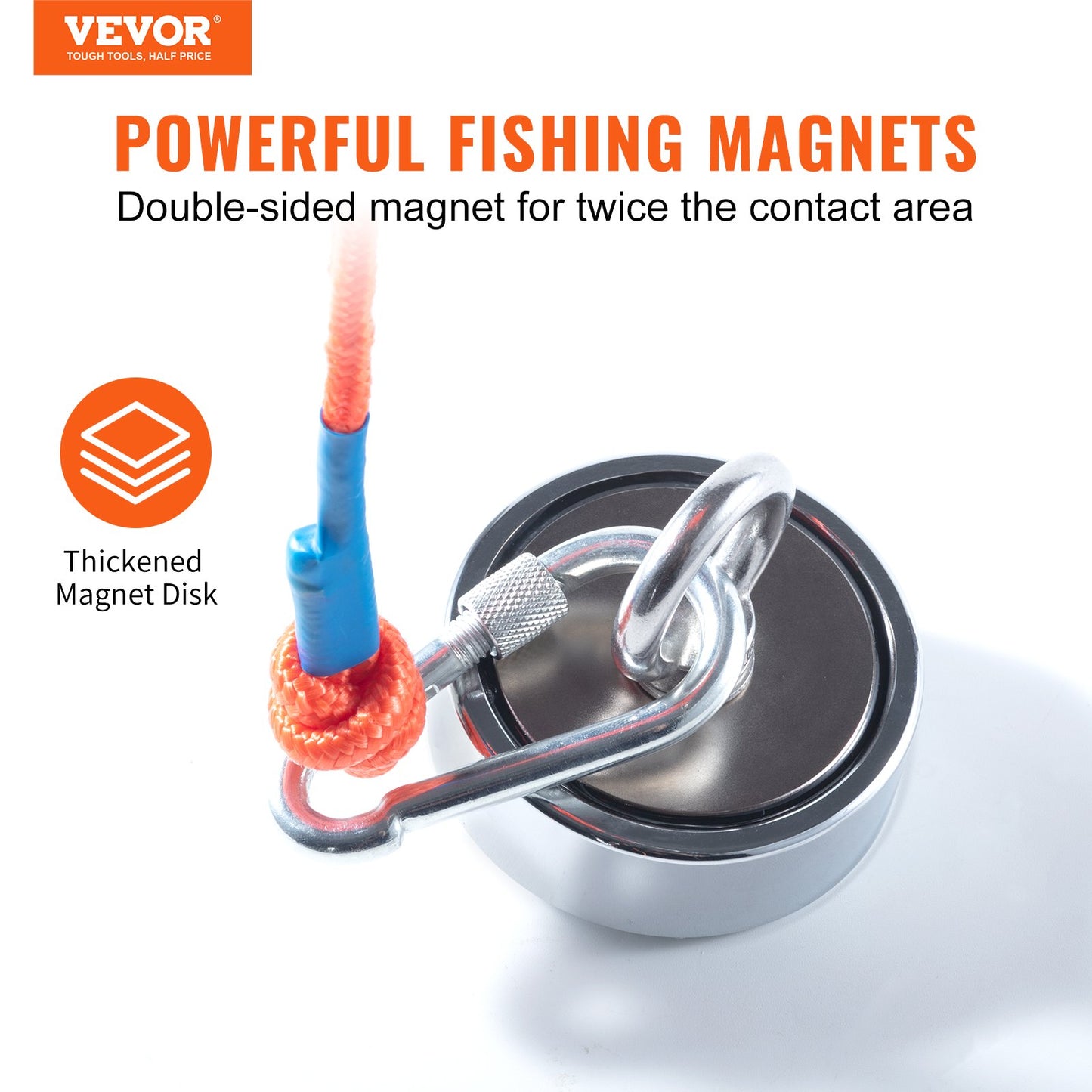 Magnet Fishing Kit, 1200lbs dragkraft dubbelsidiga fiskemagneter, 2,95 tums diameter magnet med rep, gripkrok, handskar, vattentät fodral, trådlås, ögonbult, för fiske