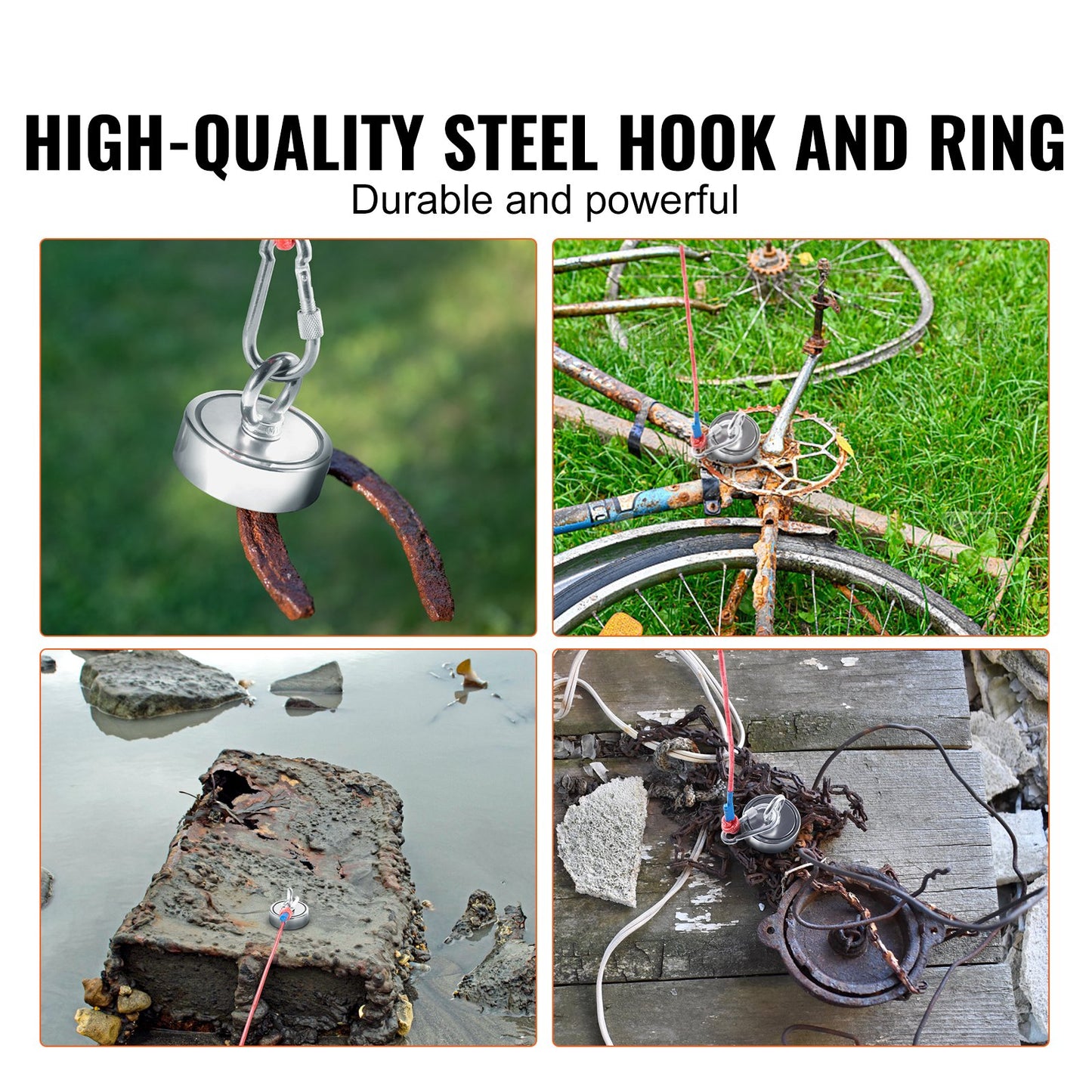 Magnet Fishing Kit, 1200lbs dragkraft dubbelsidiga fiskemagneter, 2,95 tums diameter magnet med rep, gripkrok, handskar, vattentät fodral, trådlås, ögonbult, för fiske