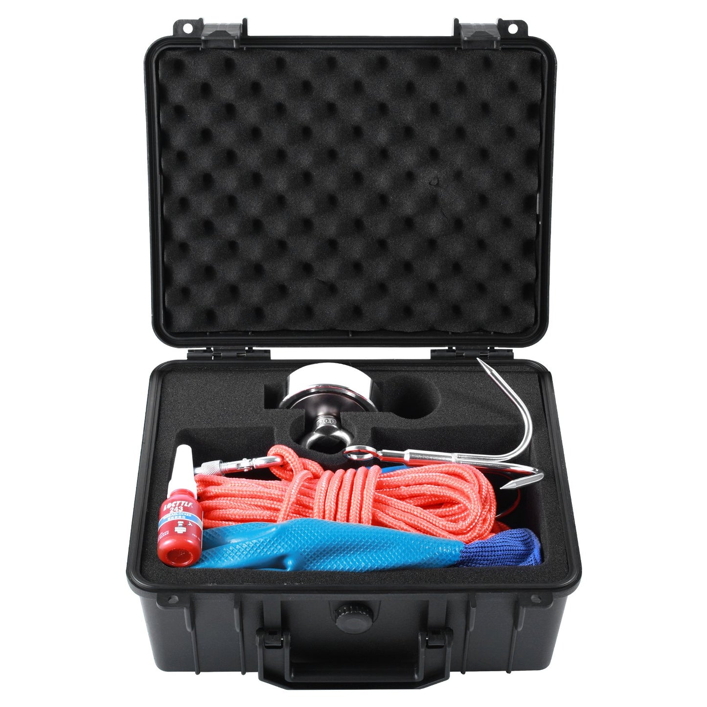 Magnet Fishing Kit, 1200lbs dragkraft dubbelsidiga fiskemagneter, 2,95 tums diameter magnet med rep, gripkrok, handskar, vattentät fodral, trådlås, ögonbult, för fiske