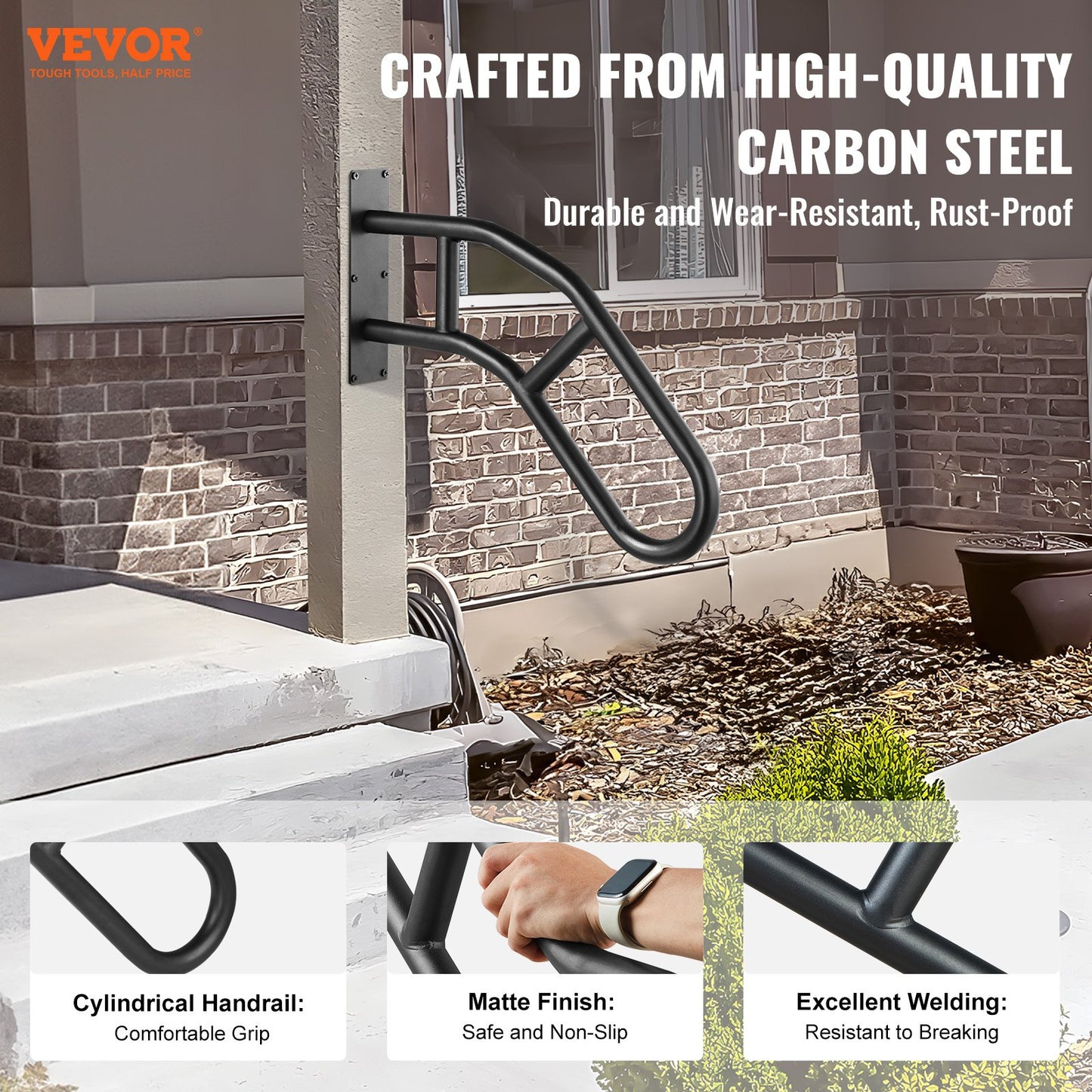 Outdoor Stair Handrails 32" Wall Mounted Safety Railings for 1-3 Steps