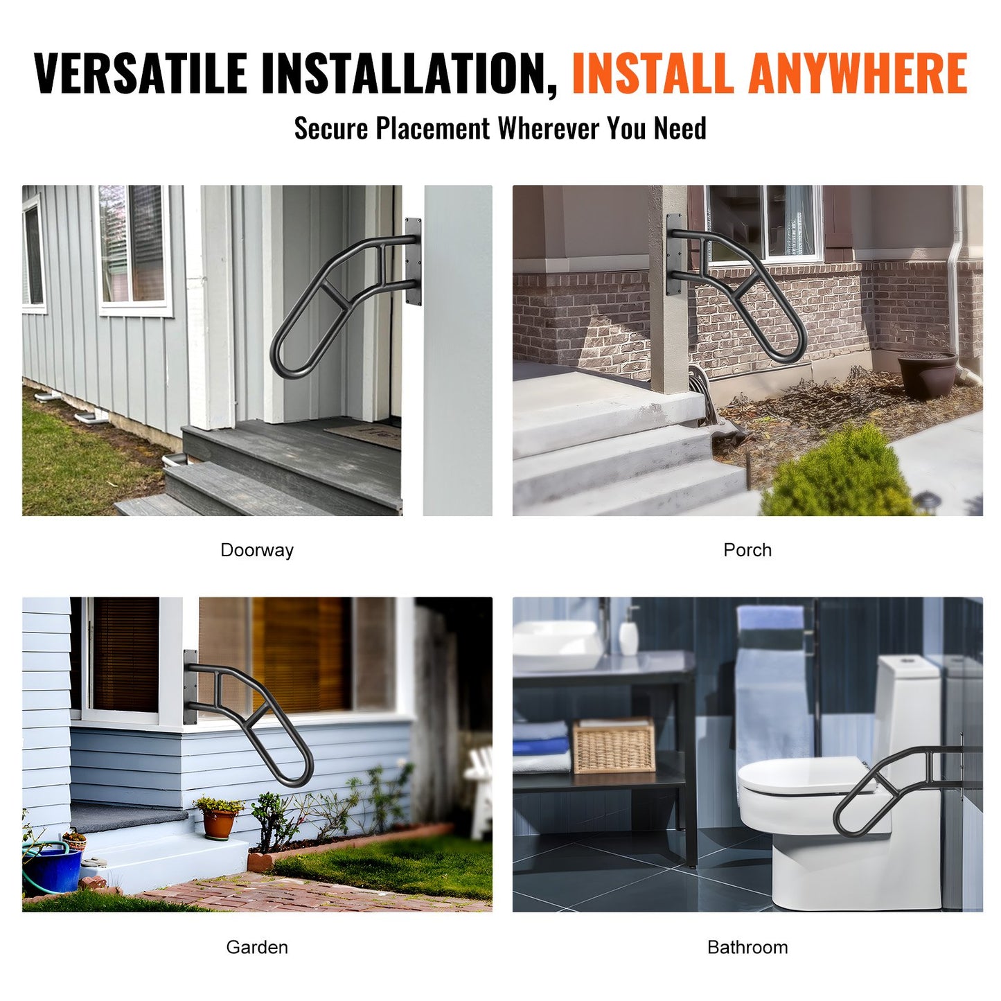 Outdoor Stair Handrails 32" Wall Mounted Safety Railings for 1-3 Steps