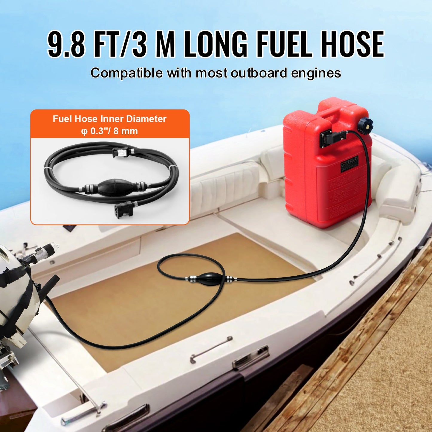 Marinbränsletank, 6,34 gallon/24L, bärbar bränslegastank för båtar för utombordsmotorbåtar, bränsletank för utombordare i plast med slang, lätt att bära för yacht, fiskebåt, däcksbåt, röd