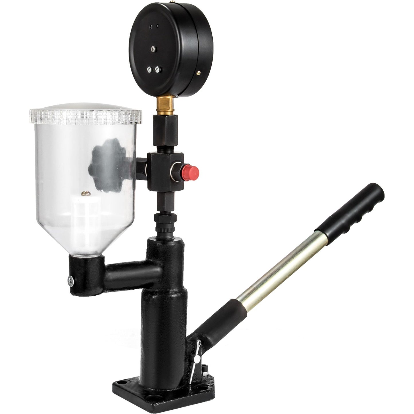 Diesel injector nozzle pressure tester, fuel injector nozzle tester with dual scale gauge to adjust injector nozzle pressure and test diesel injector nozzle pop pressure