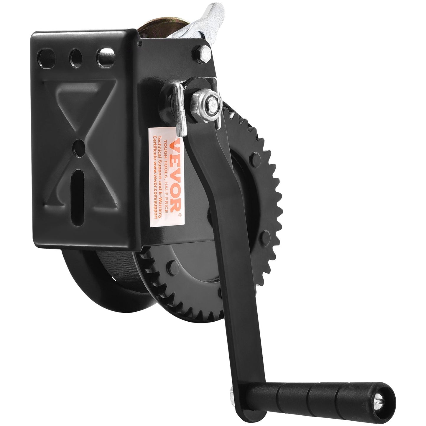 Hand Winch, 1200 lbs Pulling Capacity, Boat Towing Winch Heavy Duty Rope Crank with 23 ft Polyester Strap and Two-Way Latching, Manually Operated Hand Crank Winch for Towing Trailer, Boat or ATV