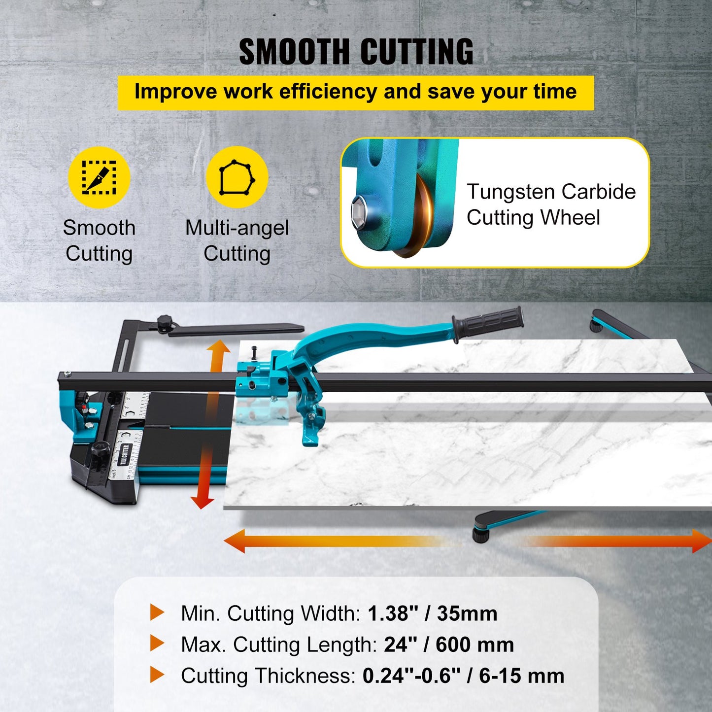 24 Inch Tile Cutter Single Rail Dual Brackets Manual Tile Cutter 3/5 Inch Cover with Precise Laser Manual Tile Cutter Precision Cutting Tools