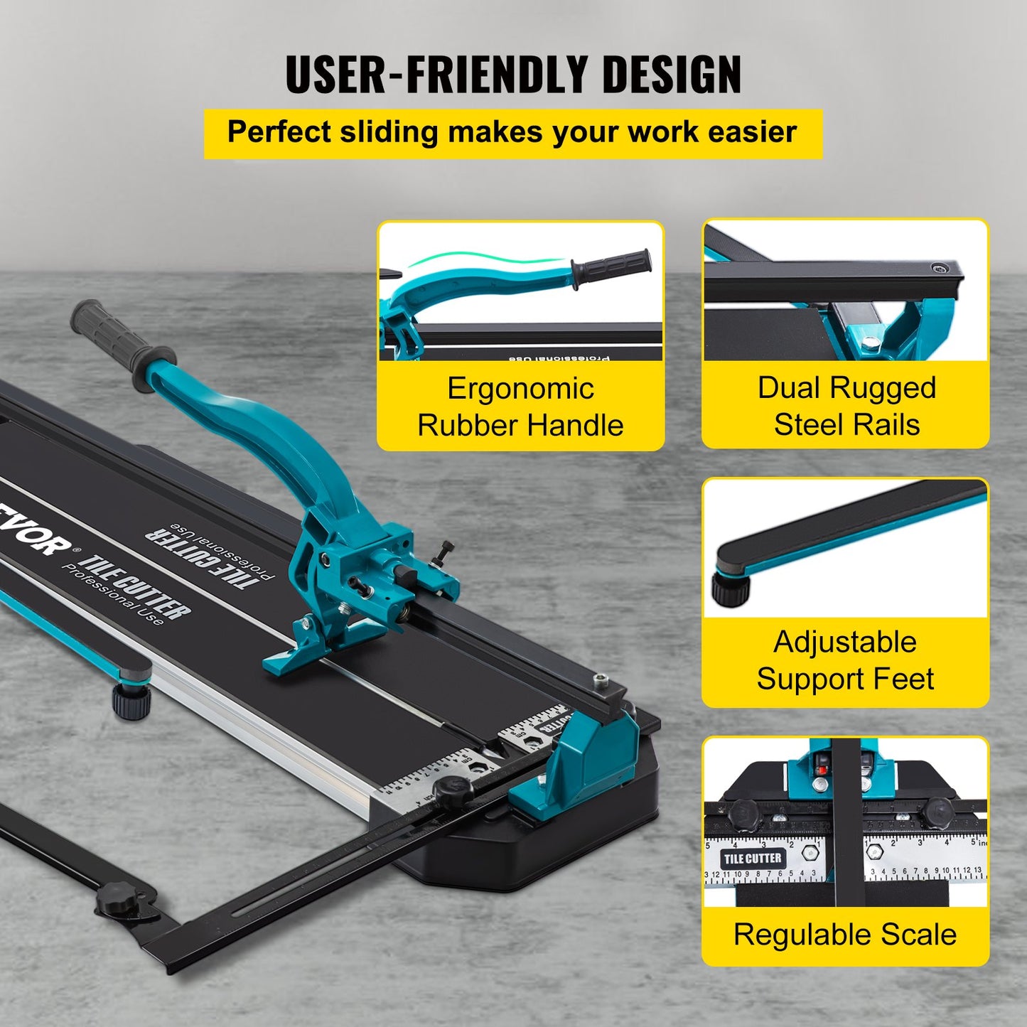 24 Inch Tile Cutter Single Rail Dual Brackets Manual Tile Cutter 3/5 Inch Cover with Precise Laser Manual Tile Cutter Precision Cutting Tools