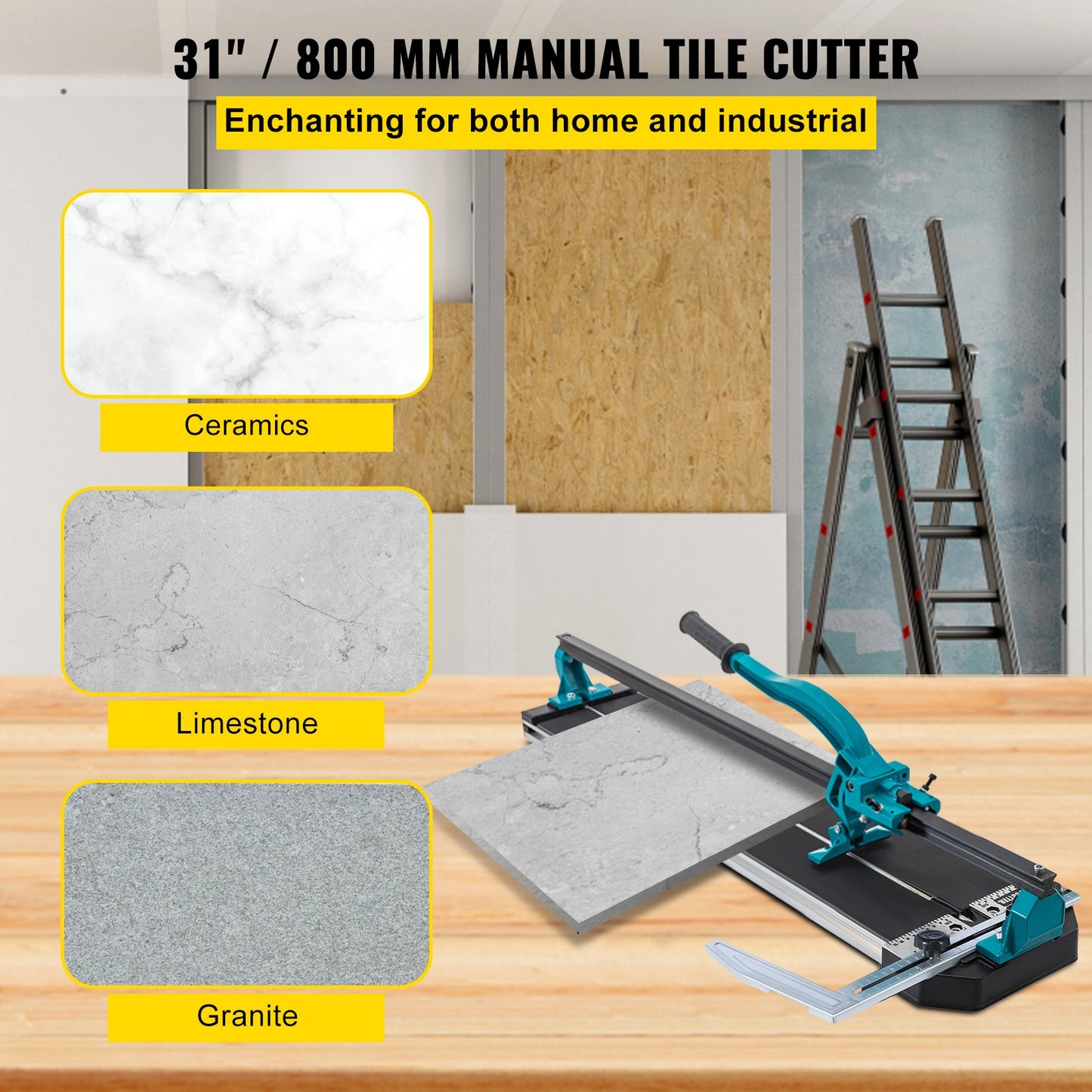 31-Zoll-Fliesenschneider, Einzelschiene, manueller Fliesenschneider, 3/5-Zoll-Abdeckung mit präziser Laserpositionierung, manueller Fliesenschneider, Präzisionsschneidwerkzeuge