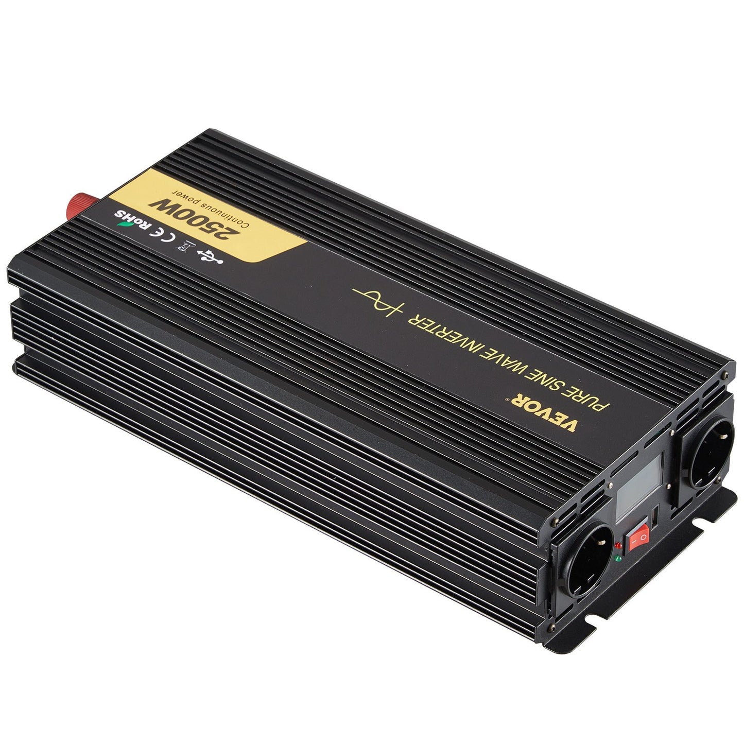 Pure Sine Wave Inverter 2500W Power Inverter DC 12V AC 230V, Bil Inverter USB Port LCD Display Fjärrkontroll, Säkerhetsskydd, Power Converter För RV Lastbilar Båtar och nödsituationer