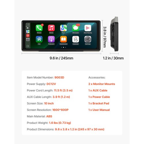 Bilstereo Radio CarPlay Pekskärm 10 tum Apple Android Auto Bluetooth