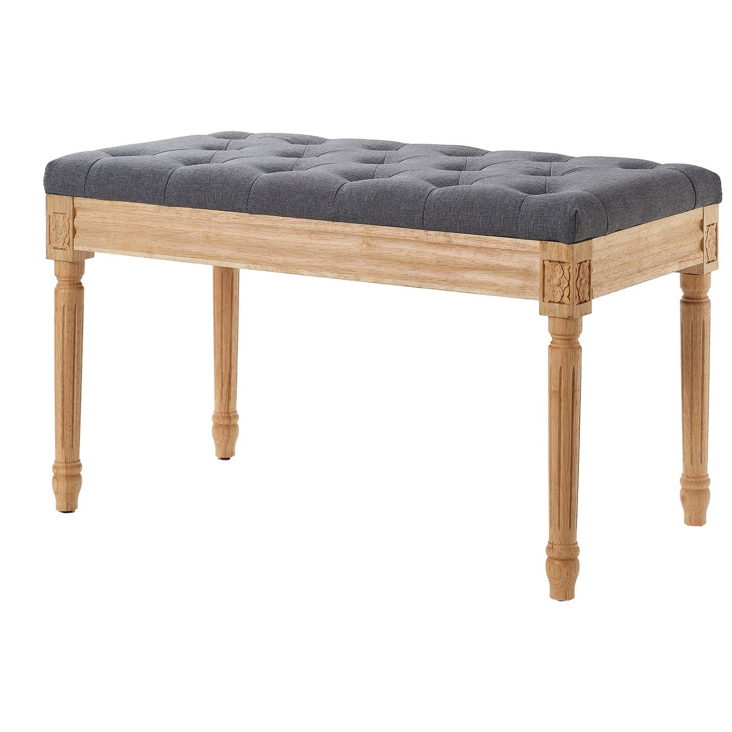 Stoppad bänk, 16" W ottomansk bänk, sängslutsbänk med skummad kudde och ben av gummi, tuftad fotstöd Pall Entrébänk för matsal, vardagsrum, sovrum, hall, grå