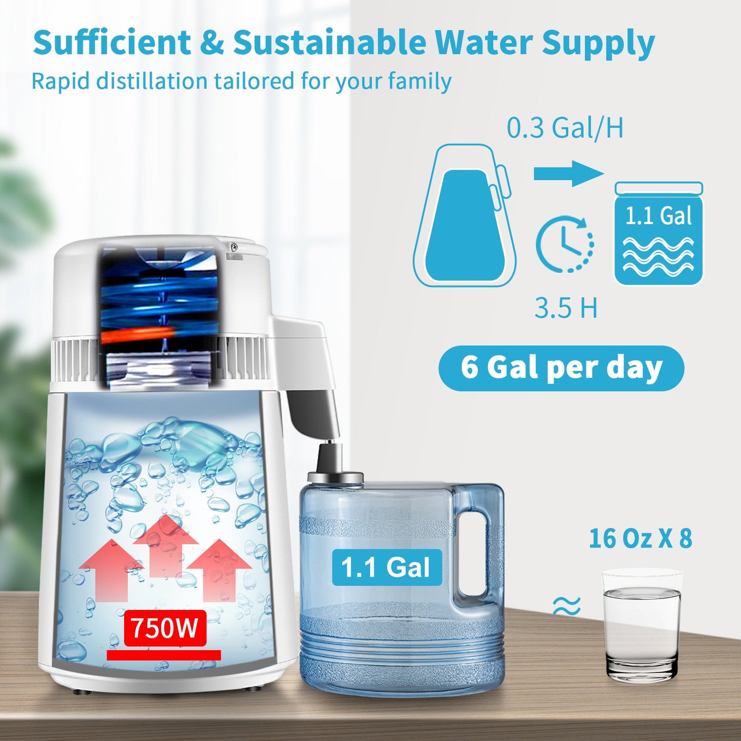 4L Water Distiller 1L/H Destillerat vatten Maker Timing & Temp Display Vit
