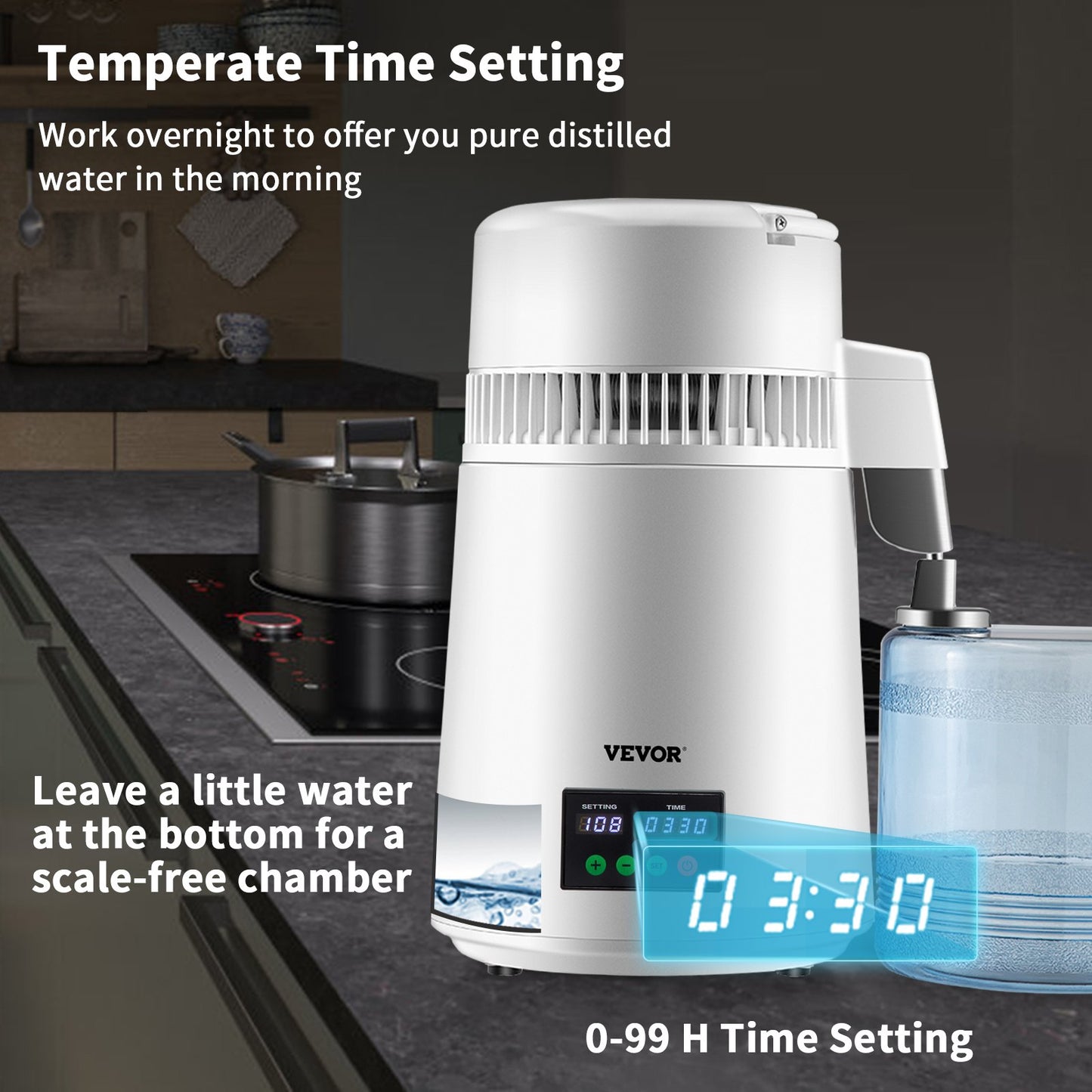4L Water Distiller 1L/H Destillerat vatten Maker Timing & Temp Display Vit