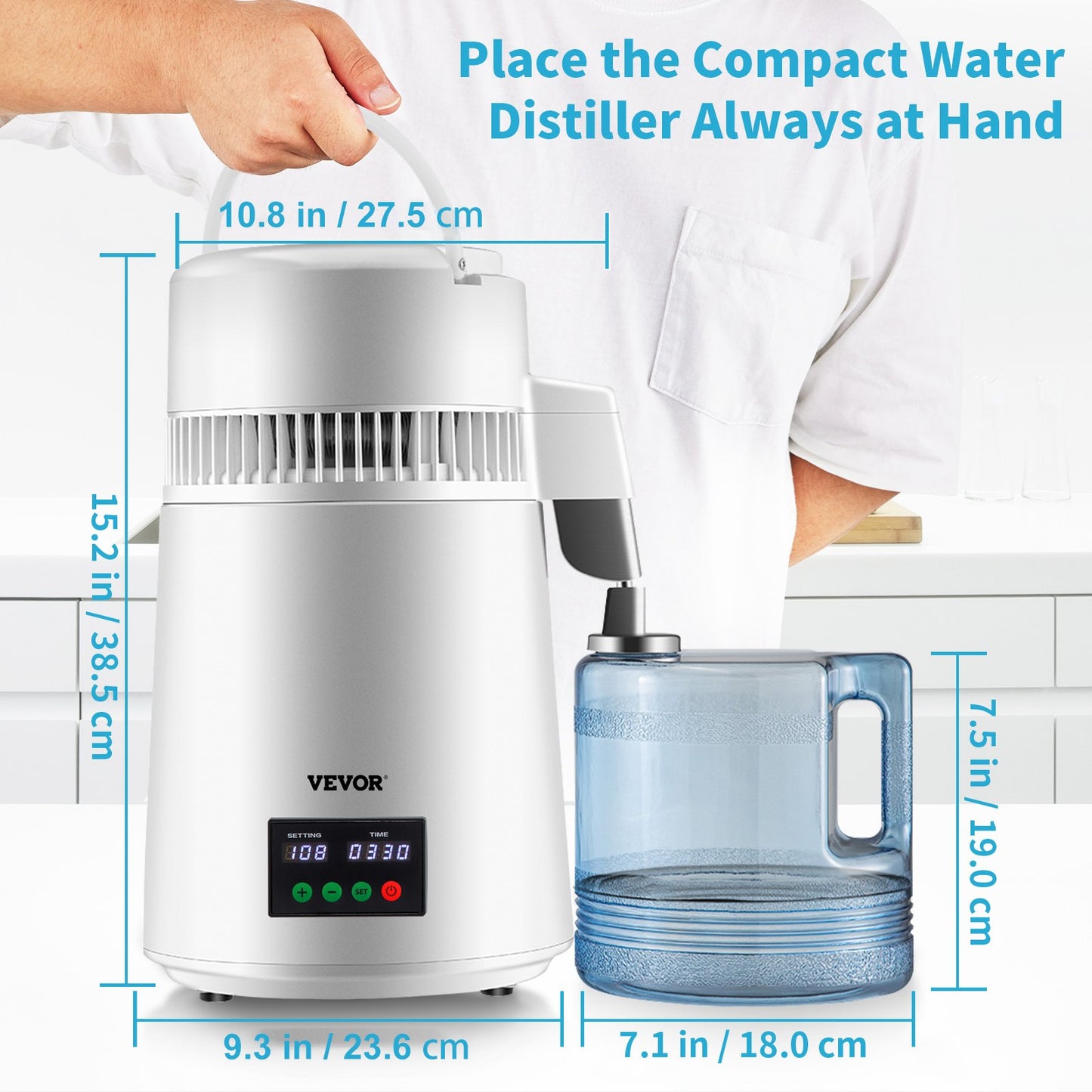4L Water Distiller 1L/H Destillerat vatten Maker Timing & Temp Display Vit