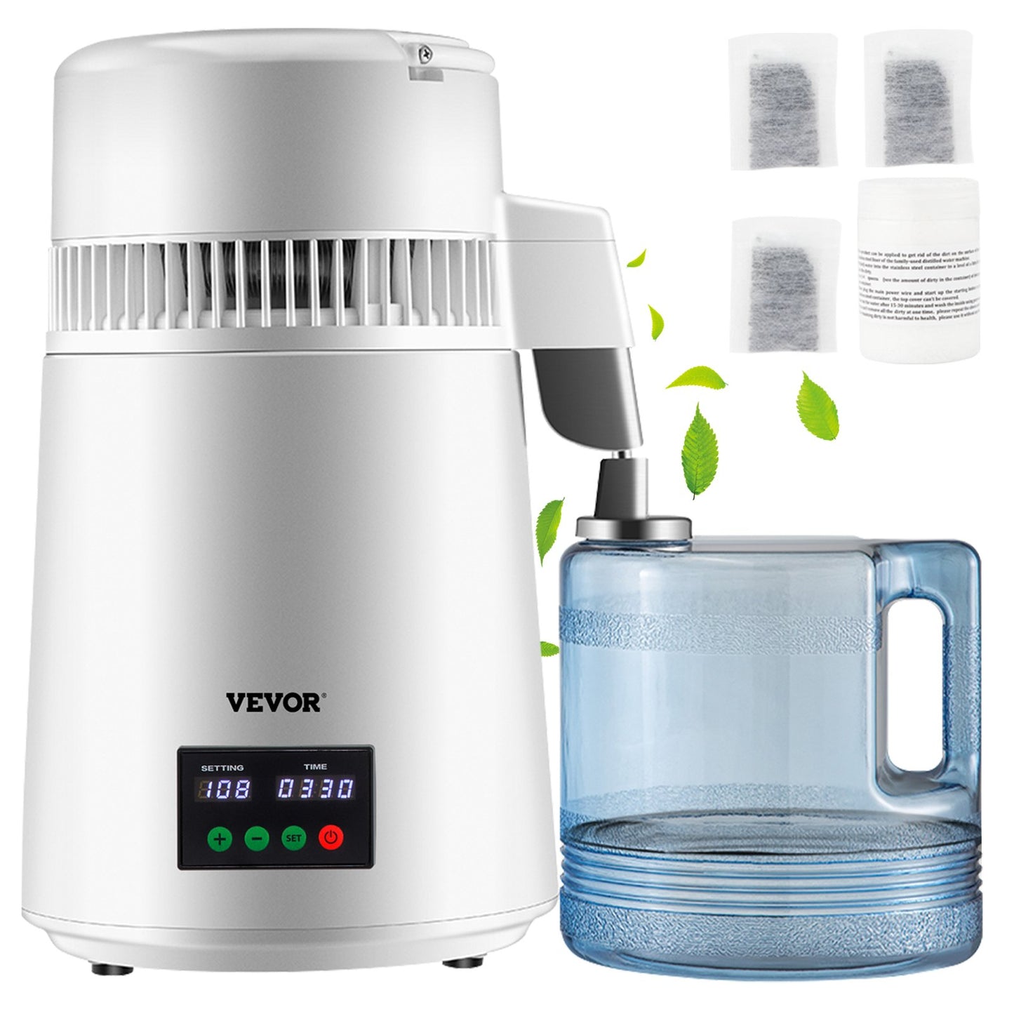 4L Water Distiller 1L/H Destillerat vatten Maker Timing & Temp Display Vit