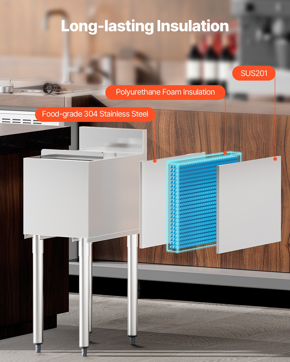 Commercial Ice Bin 28 L Underbar Ice Bin med Skjutlock Flaskhållare