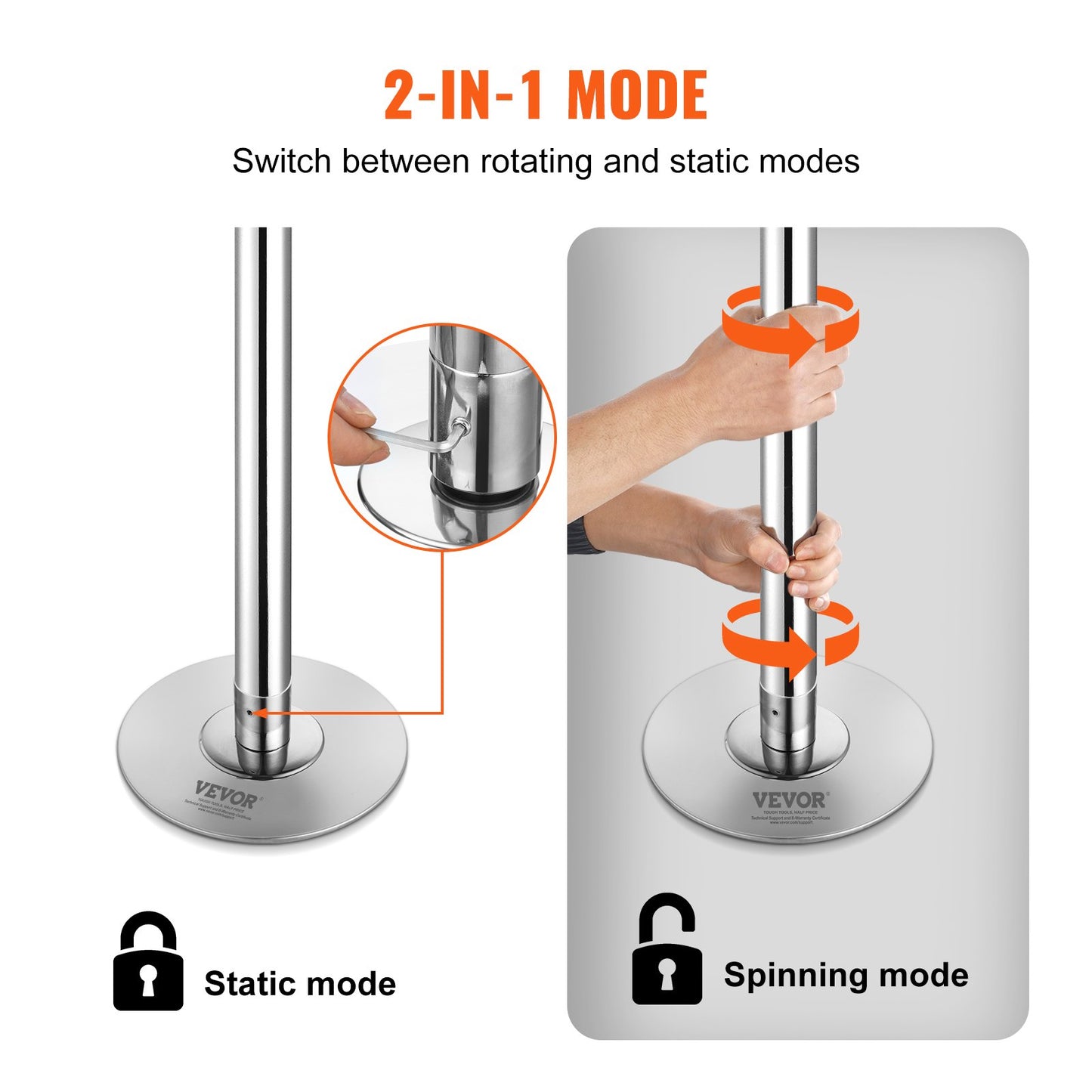 Professionelle Tanzstange, Drehbares Statisches Tanzstangen-Set, Tragbare Abnehmbare Stange, 45mm Hochleistungs-Edelstahlstange, Höhenverstellbare Trainingsstange, Für Workout Home Club Gym, Silber