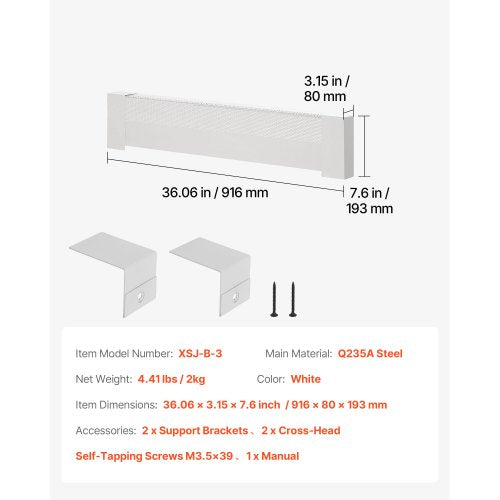 Golvlistervärmarskydd, Basic Series 916 mm Standard Elvärmare Frontskydd för Hemförbättring, Kraftigt Stål, Enkel Montering för Sovrum Byte av Gammalt Skydd, Vit | EU
