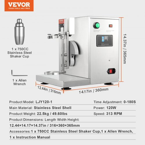 Milkshake Maker Machine 120W Elektrisk Milk Tea Shaker Rostfritt stål Kommersiell | EU