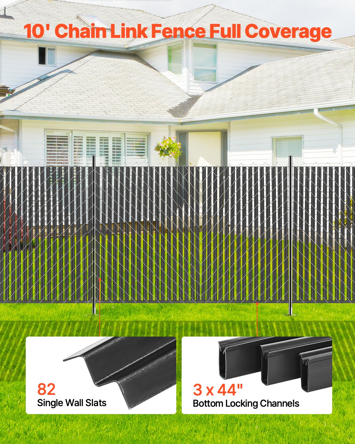 Chain Link Fence Privacy Slats Single Wall for 6' High Fence Bottom Lock