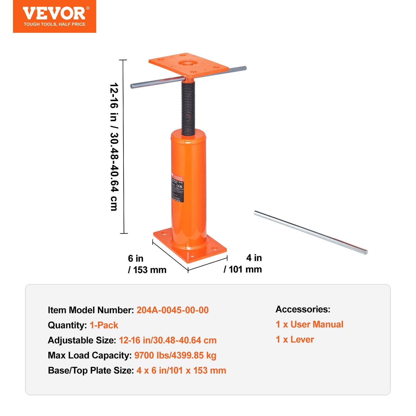 Verstellbarer Bodennivellierungspfosten, Hausbodennivellierungslift, Höhenbereich 12"-16"