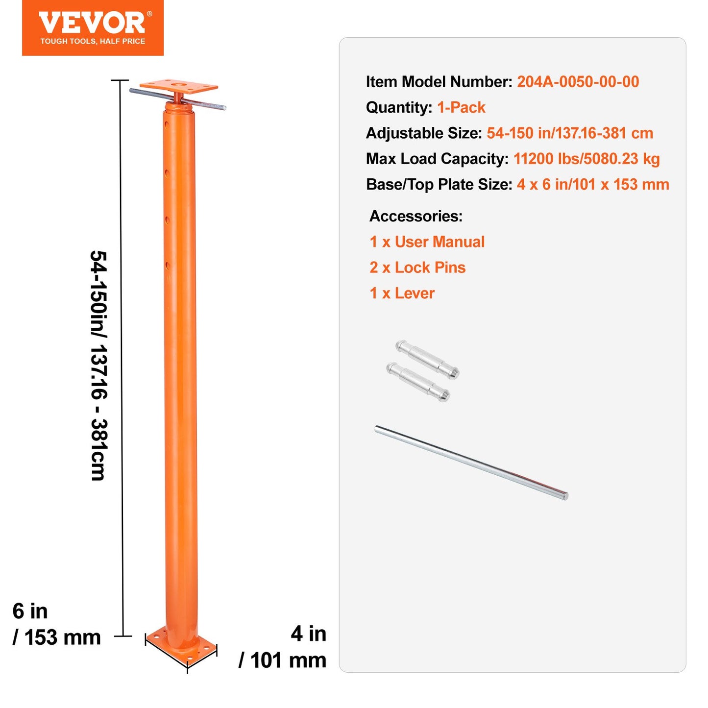 Verstellbarer Bodennivellierungspfosten, Hausbodennivellierungslift, Höhenbereich 54"-150"