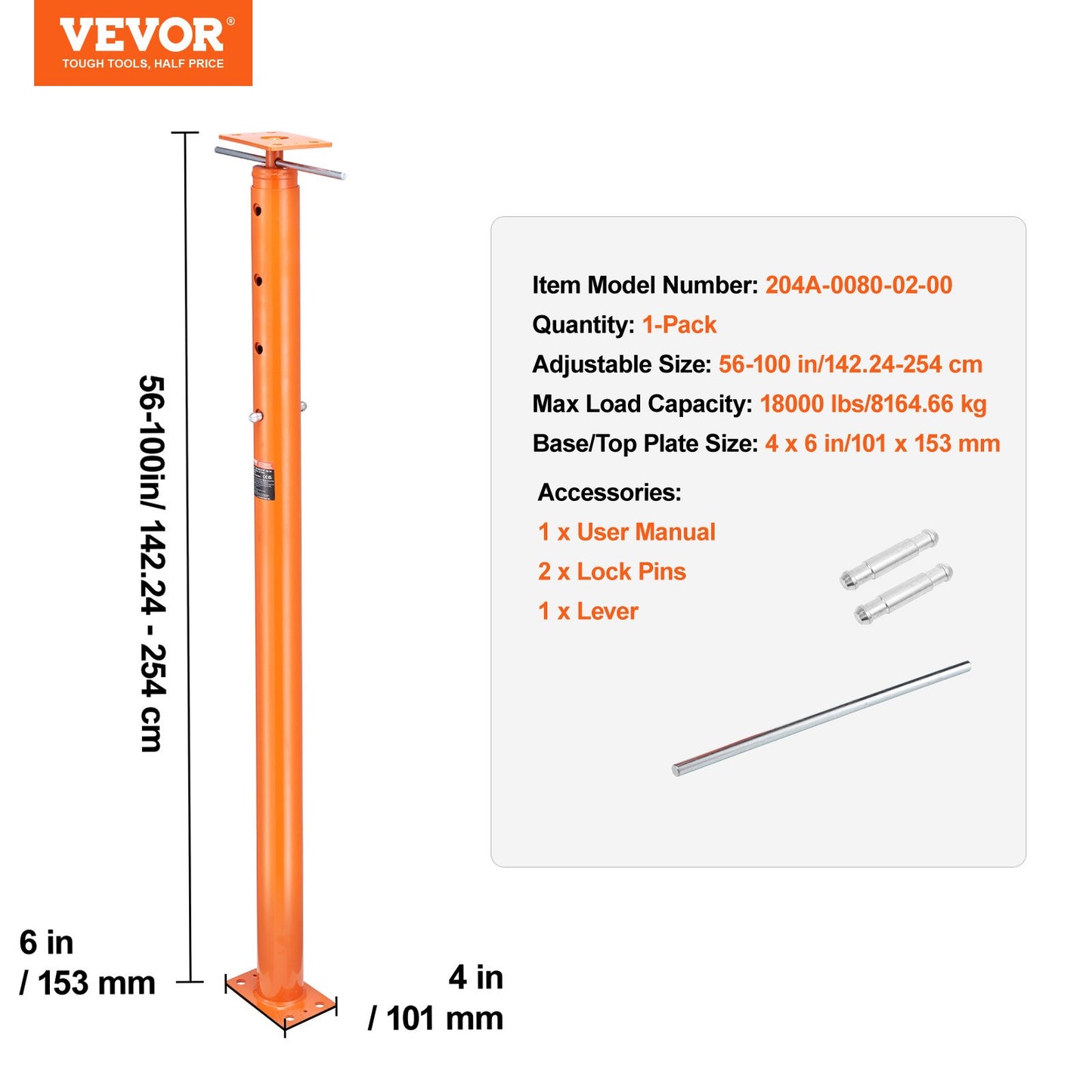 Verstellbarer Bodennivellierungspfosten, Hausbodennivellierungslift, Höhenbereich 56"-100"