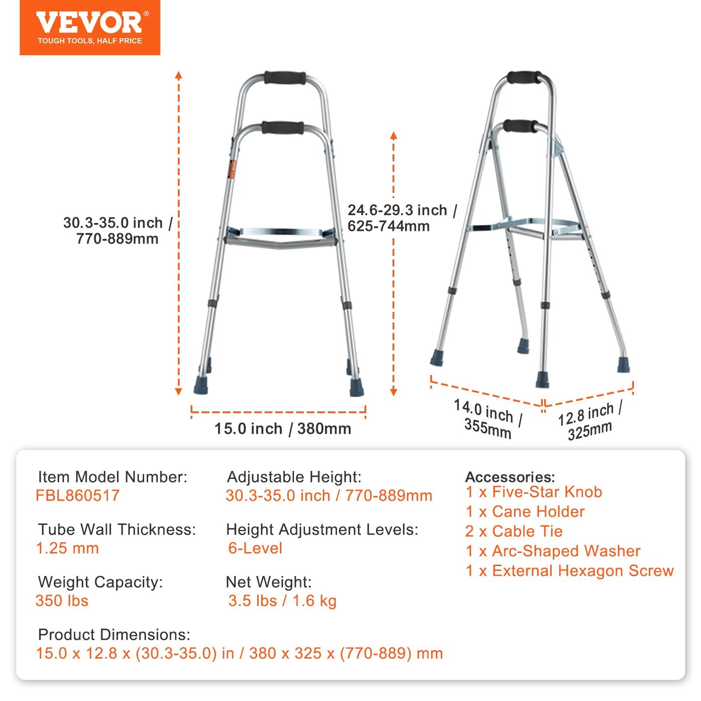 Folding Hemi Walker One Arm Mobility Walker för senior & justerbar höjd
