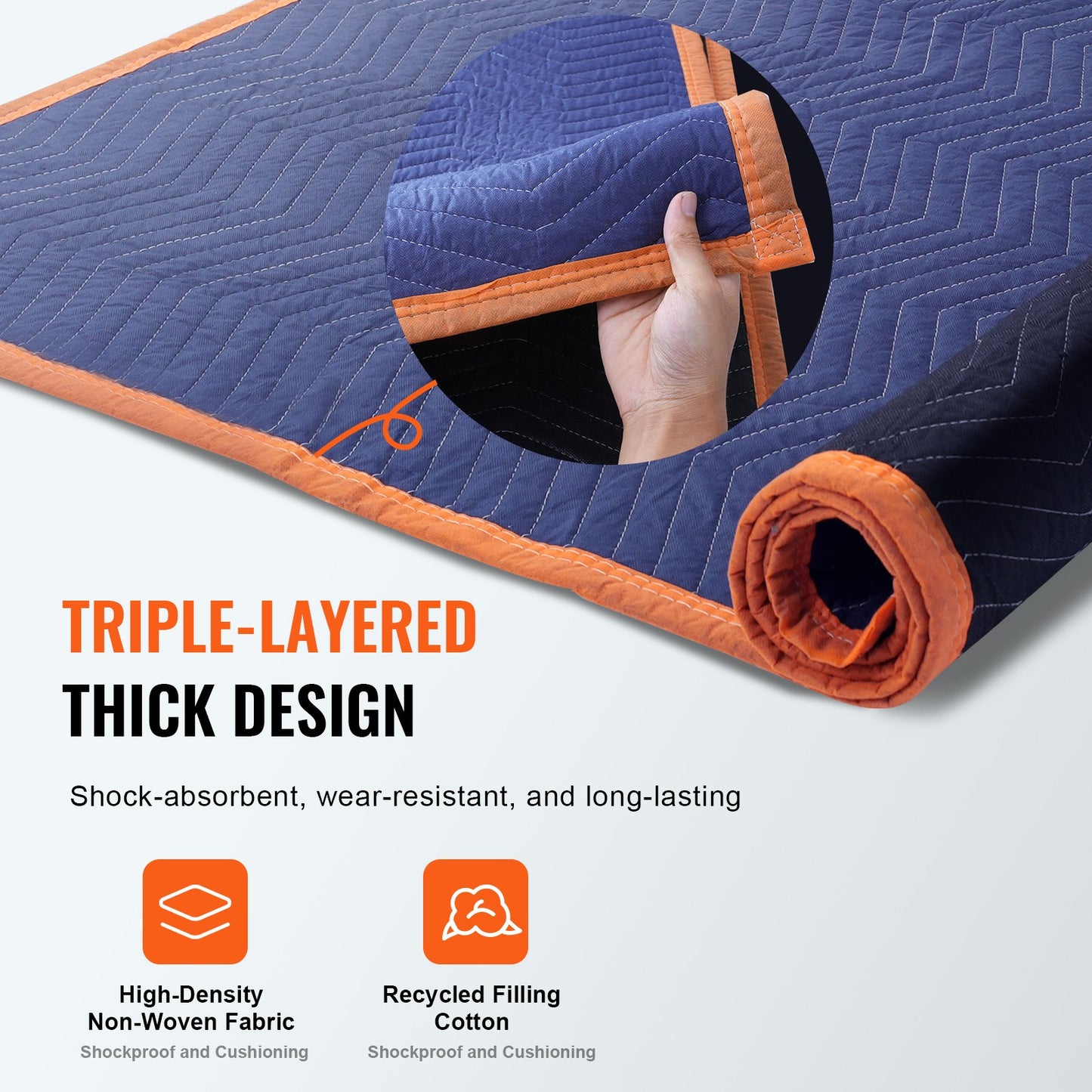 Moving Blankets, 80" x 72", 65 lbs/dz Weight, 12 Pack, Professional Non-Woven and Recycled Cotton Blanket, Heavy Duty Mover Pads to Protect Furniture, Floors, Appliances, Blue/Orange