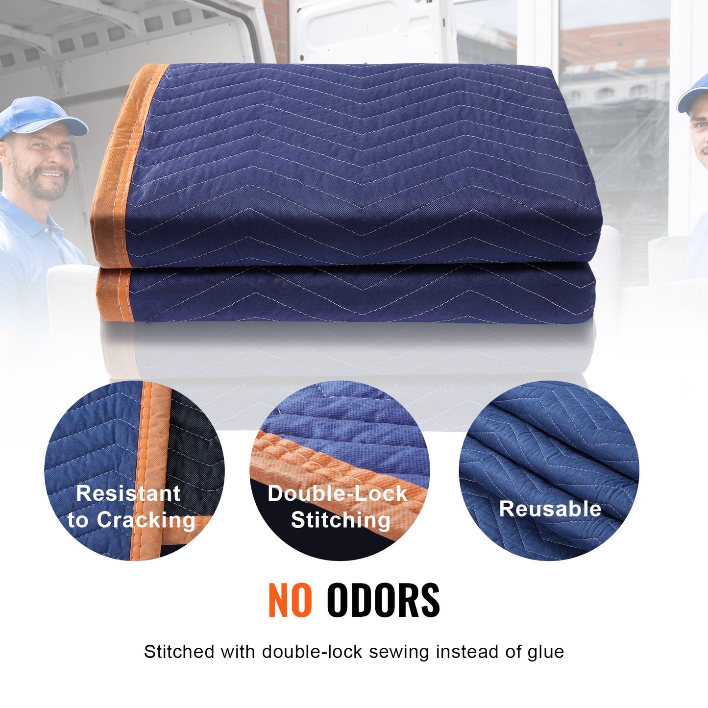 Moving Blankets, 80" x 72", 65 lbs/dz Weight, 12 Pack, Professional Non-Woven and Recycled Cotton Blanket, Heavy Duty Mover Pads to Protect Furniture, Floors, Appliances, Blue/Orange