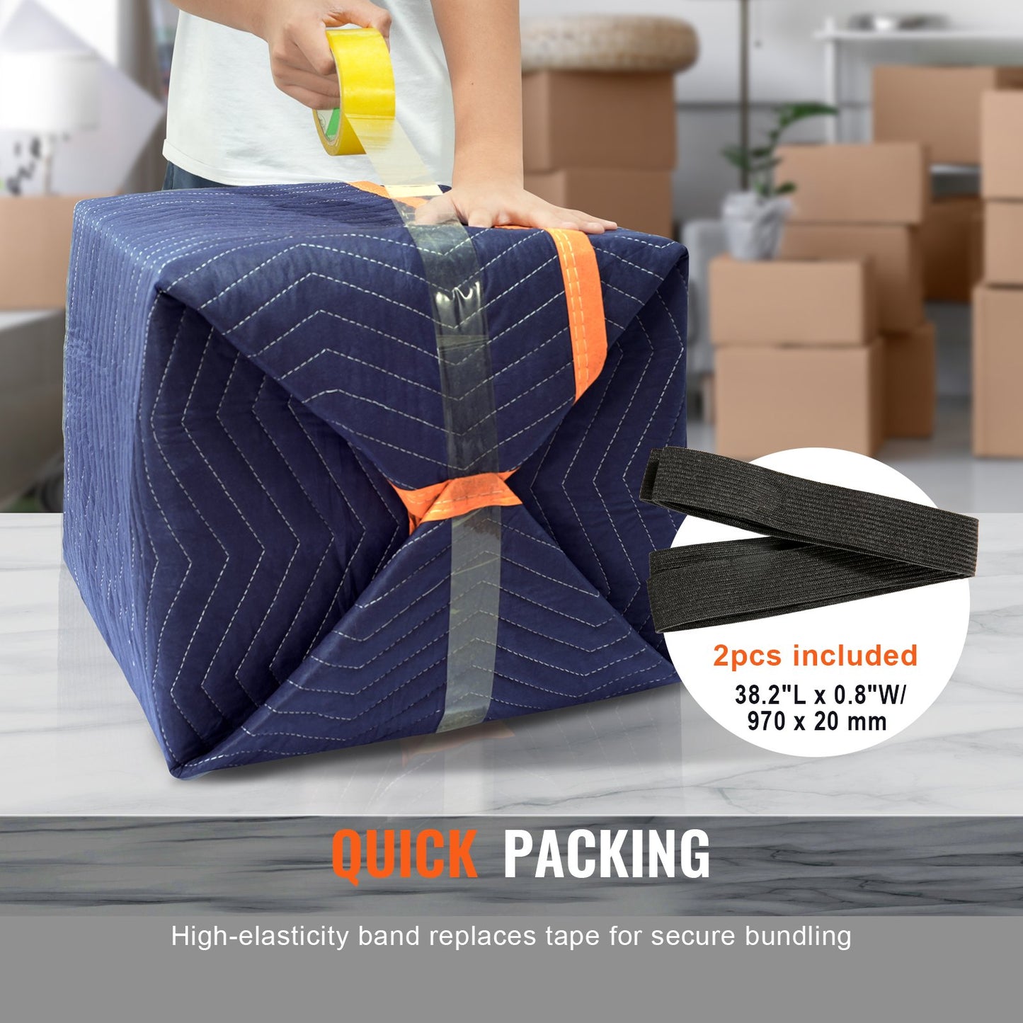 Moving Blankets, 80" x 72", 65 lbs/dz Weight, 12 Pack, Professional Non-Woven and Recycled Cotton Blanket, Heavy Duty Mover Pads to Protect Furniture, Floors, Appliances, Blue/Orange