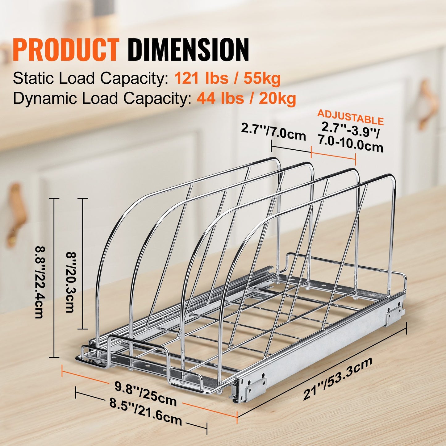 Pan and pot rack, pull-out pull-out under-cabinet organization, baking sheet organization, adjustable wire dividers, steel lid holders for kitchen cabinet and pantry storage,