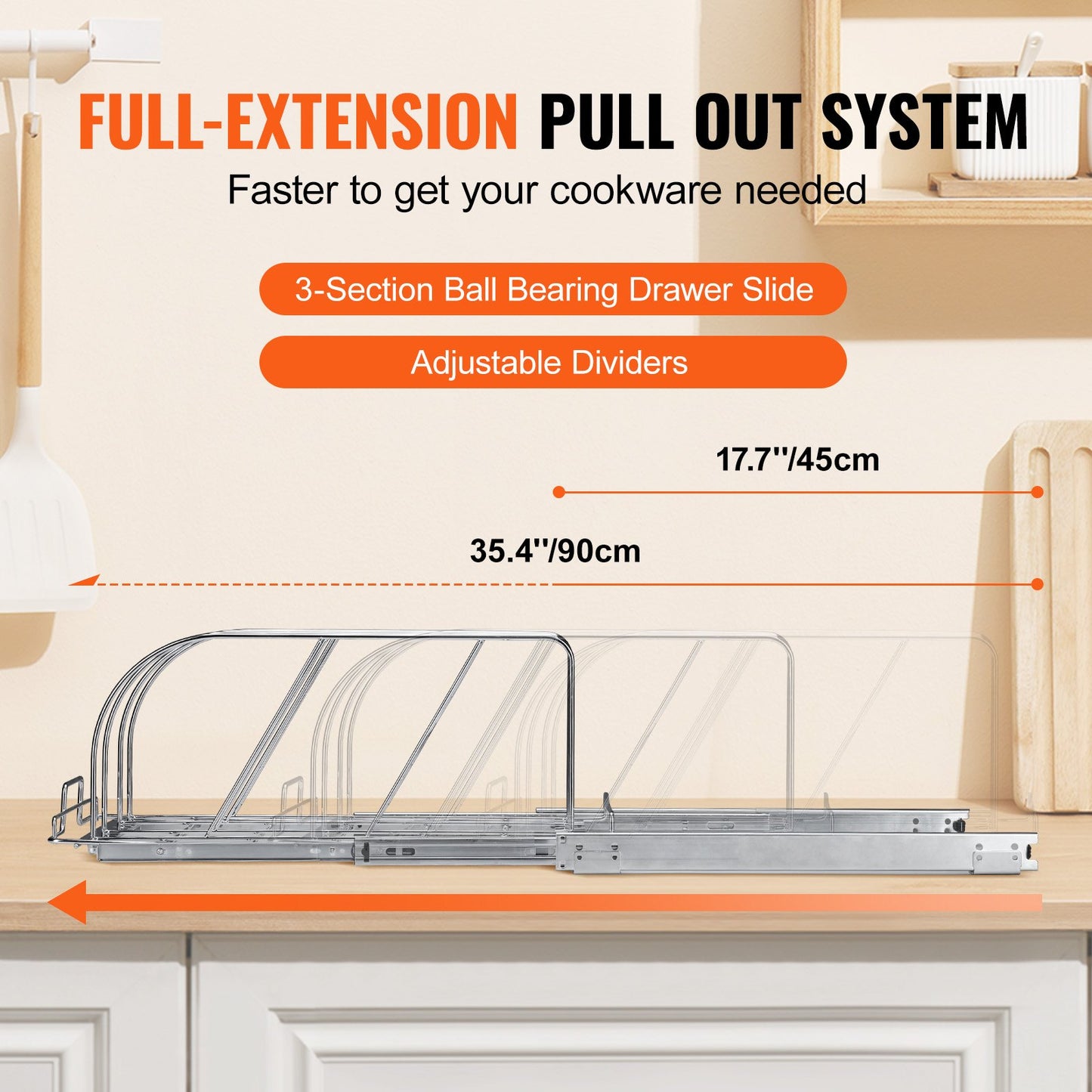 Pan and pot rack, pull-out pull-out under-cabinet organization, baking sheet organization, adjustable wire dividers, steel lid holders for kitchen cabinet and pantry storage,