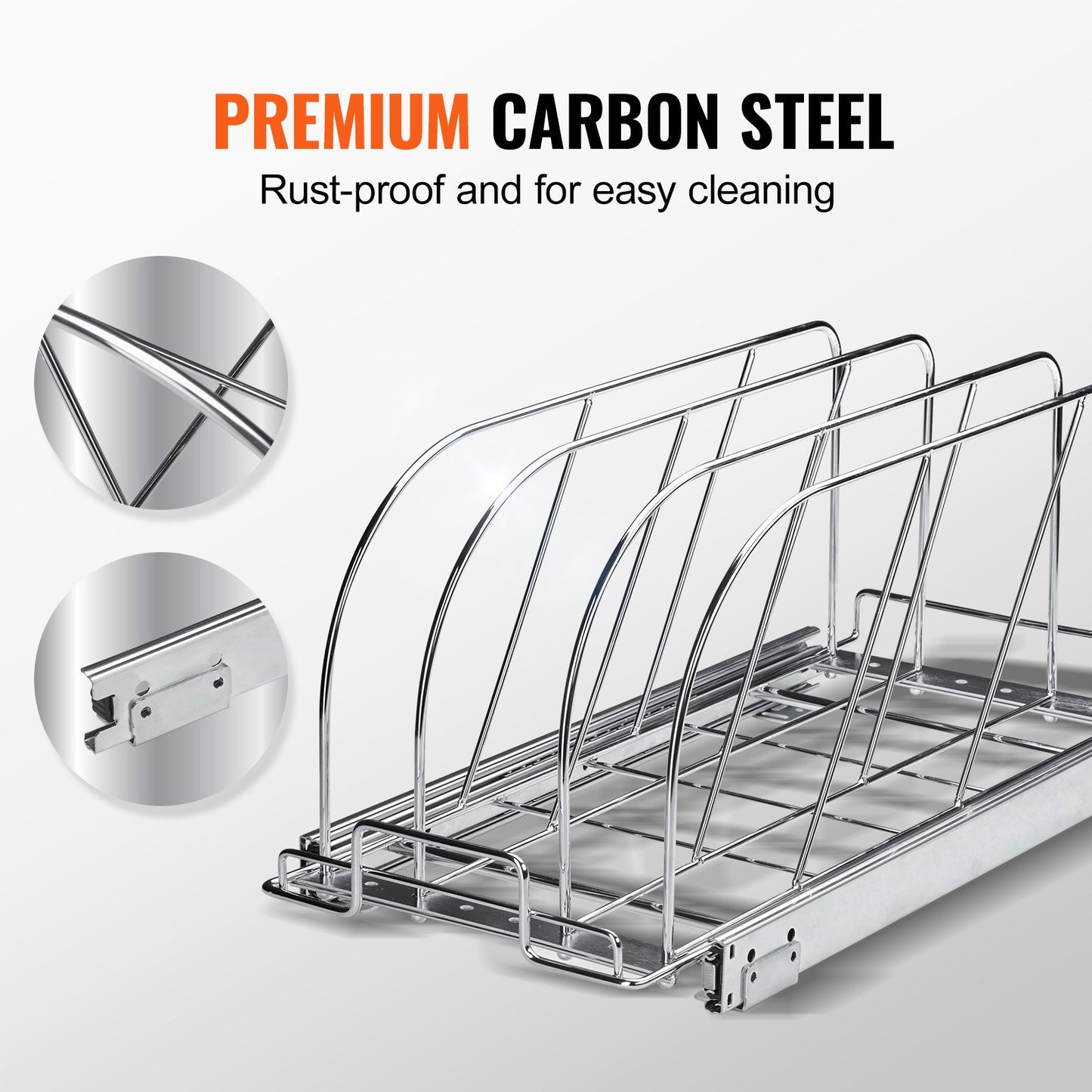 Pan and pot rack, pull-out pull-out under-cabinet organization, baking sheet organization, adjustable wire dividers, steel lid holders for kitchen cabinet and pantry storage,