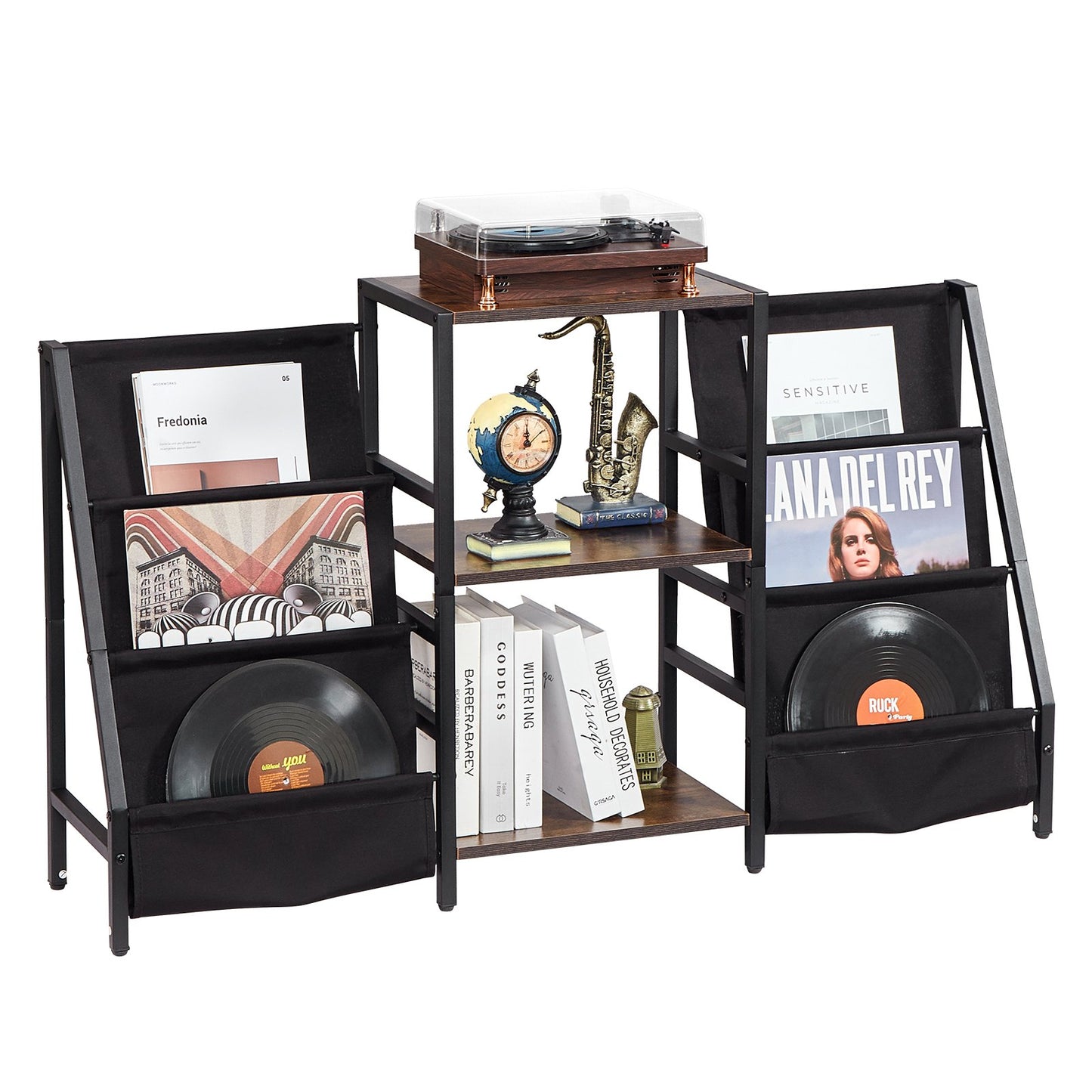 3-nivå skivspelare Stativ Metal Vinyl Skivstativ upp till 280 Album Black